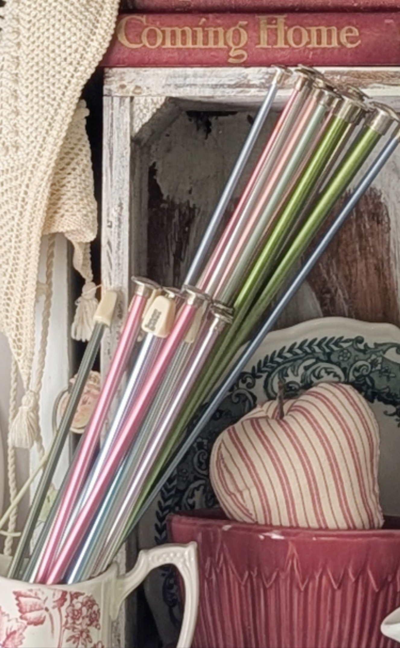 Knitting needle container/caddy complete with lot of many needles