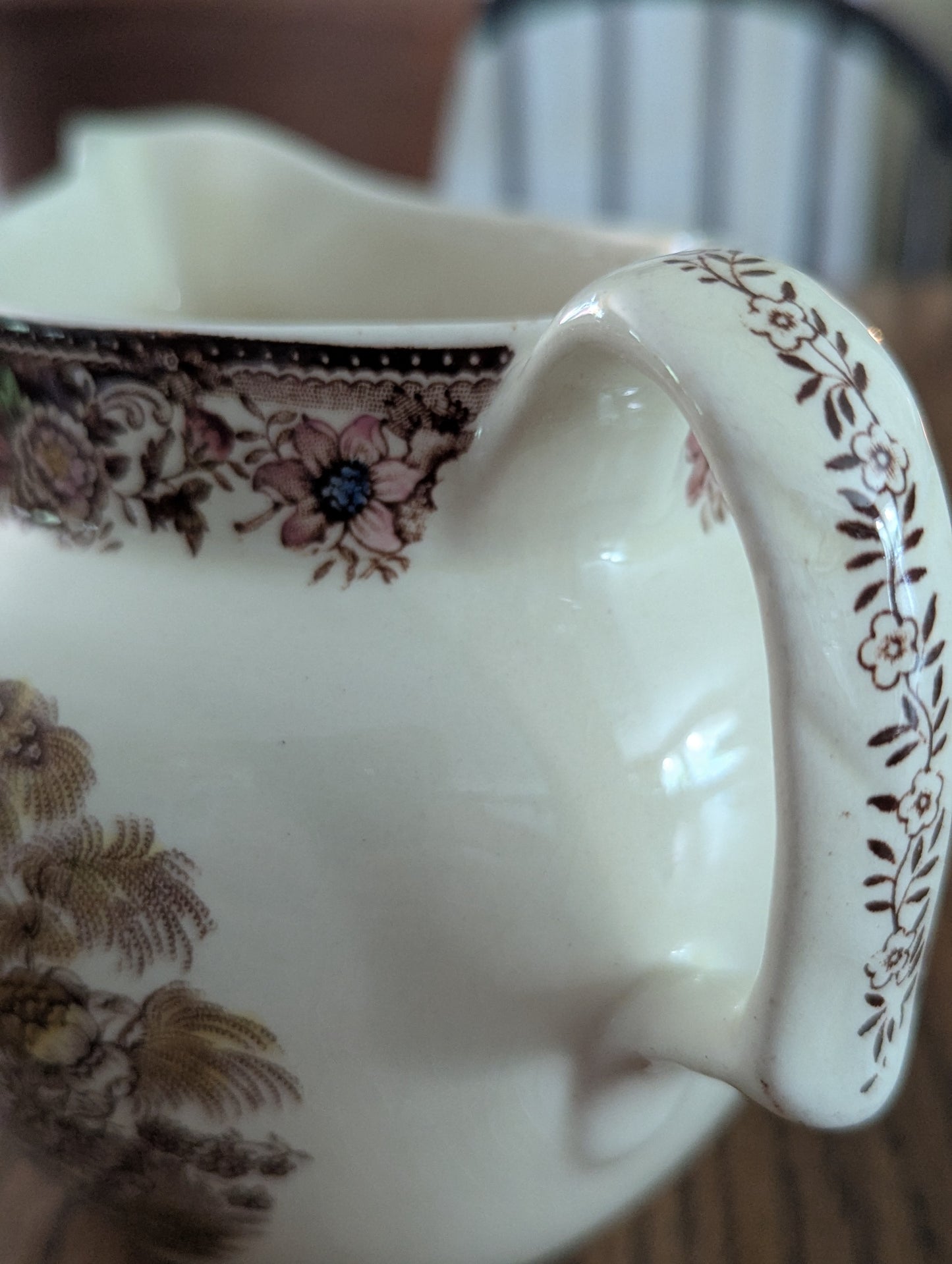 English Royal Staffordshire brown transferware pitcher