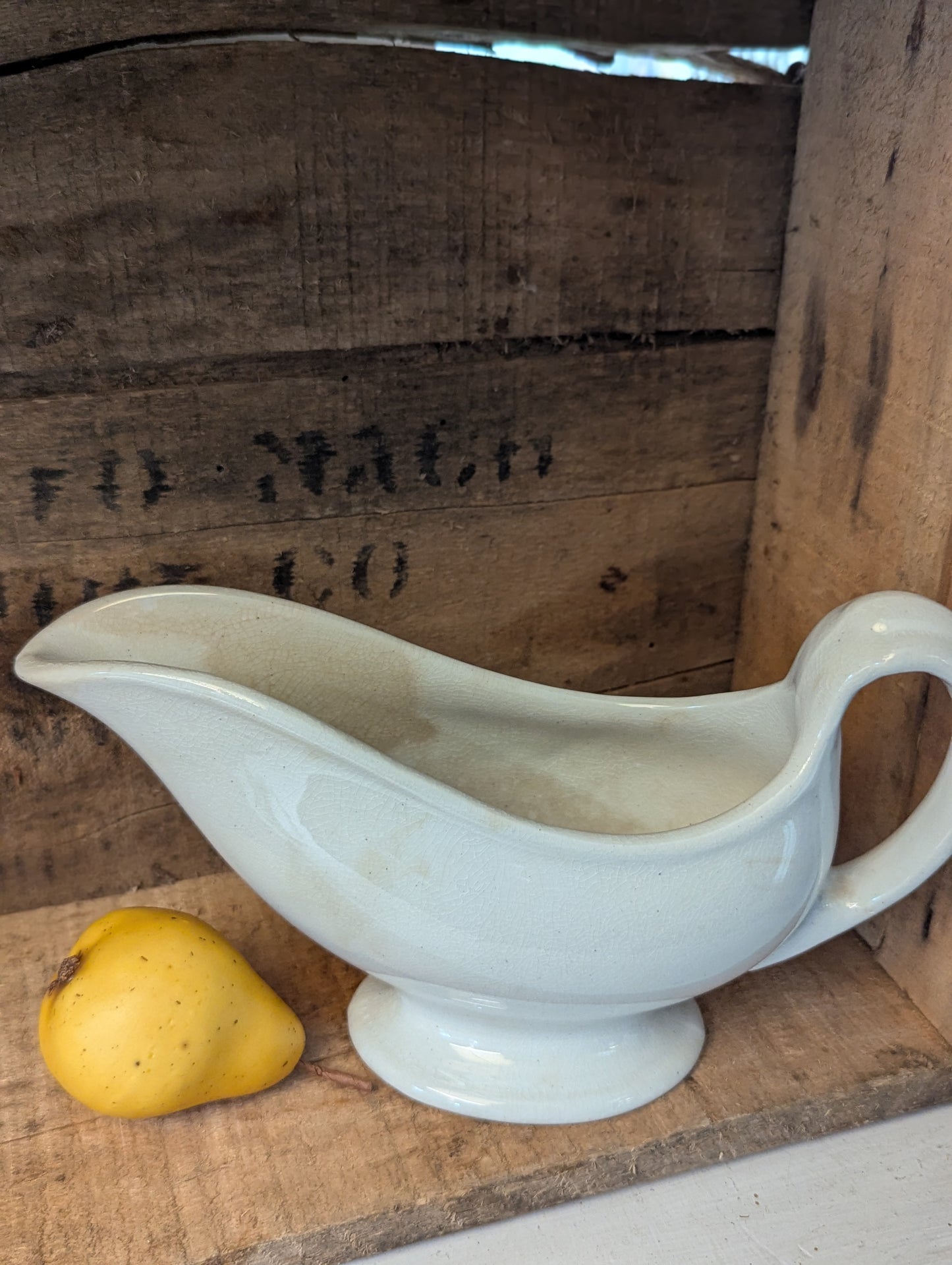 Stoneware stained and crazed gravy boat