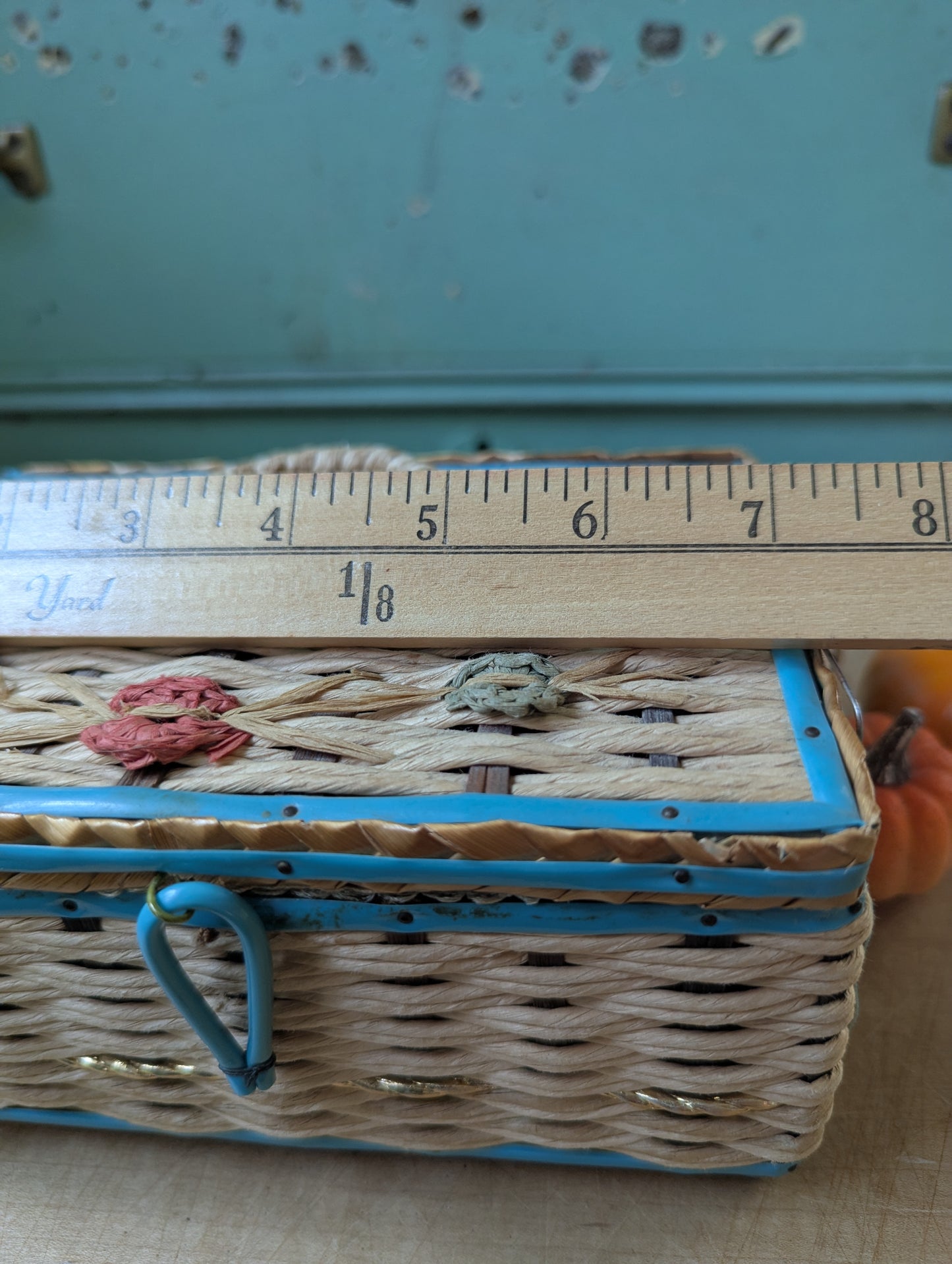 Woven sewing box with contents