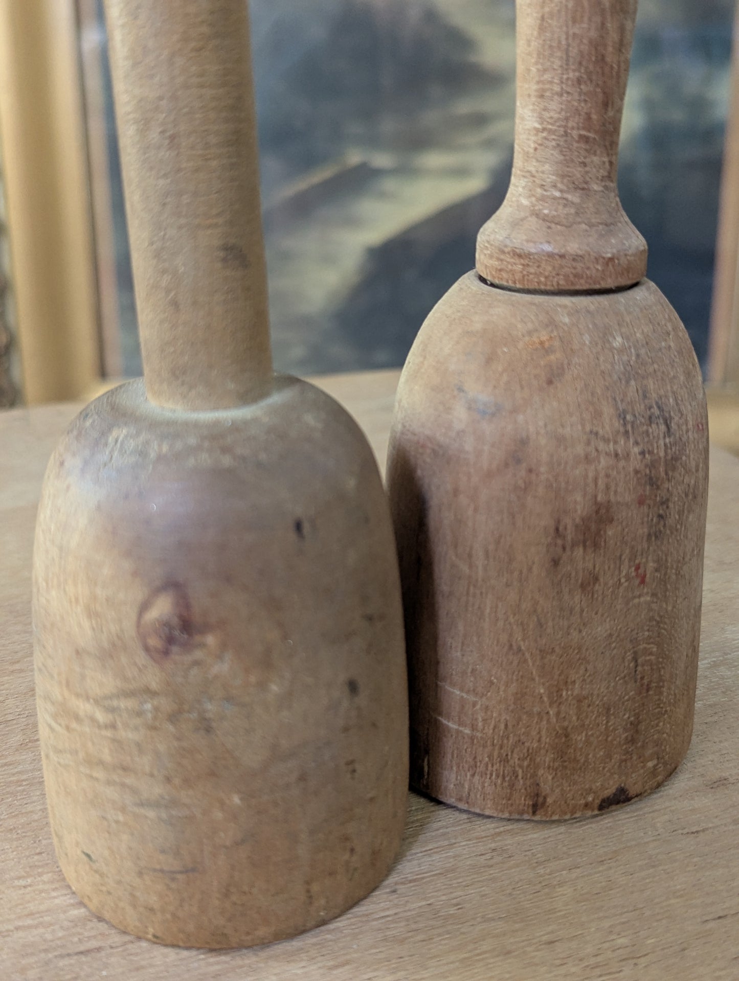Pair of wood potato mashers