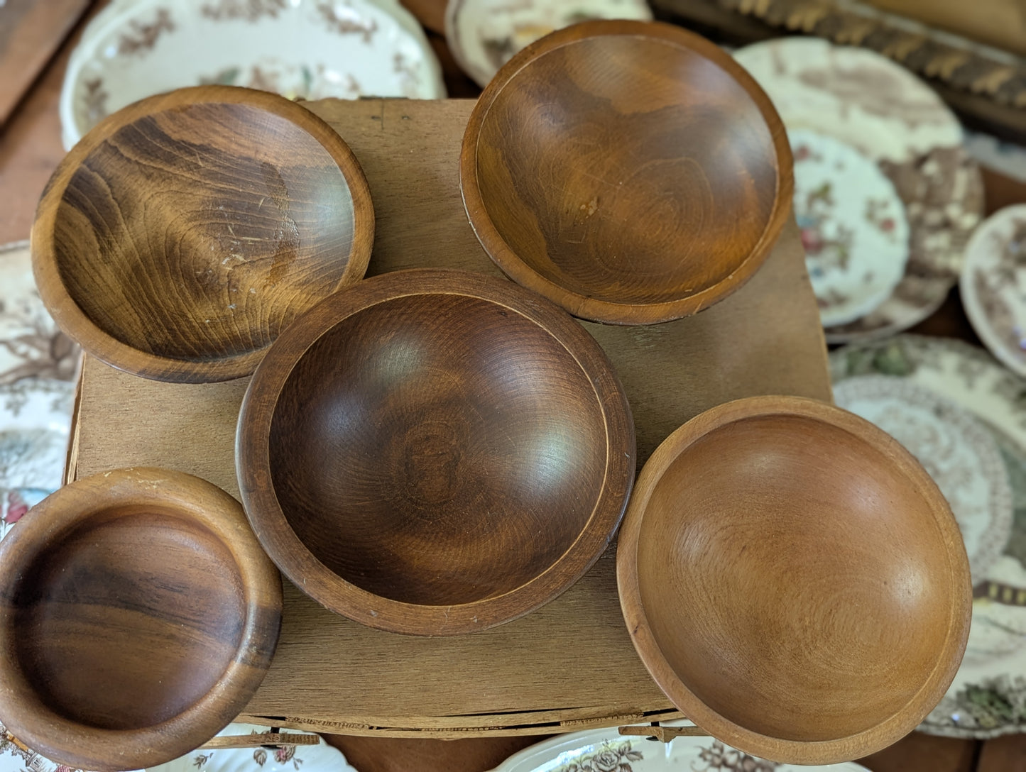 Stack of 5 wood bowls