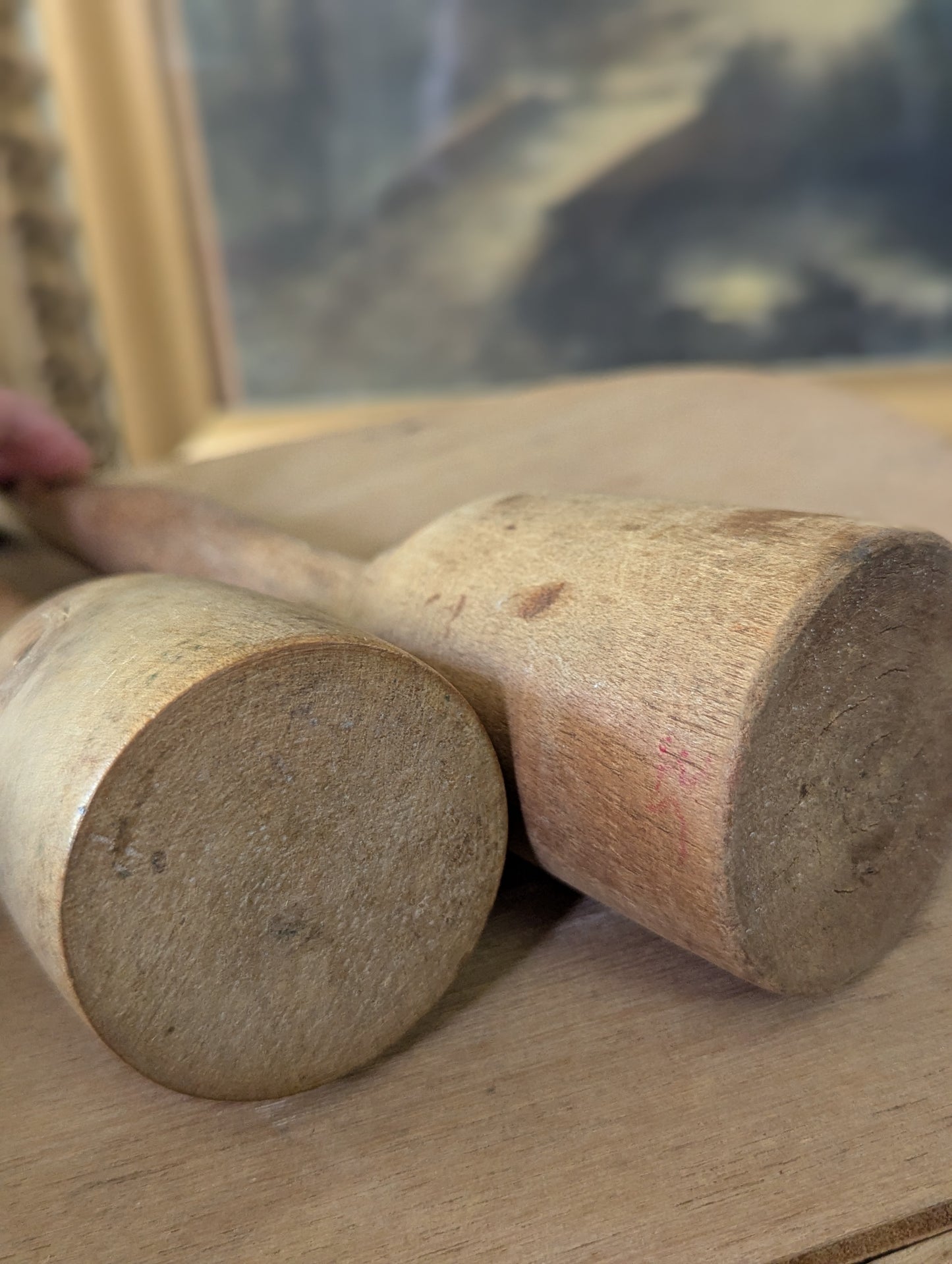 Pair of wood potato mashers