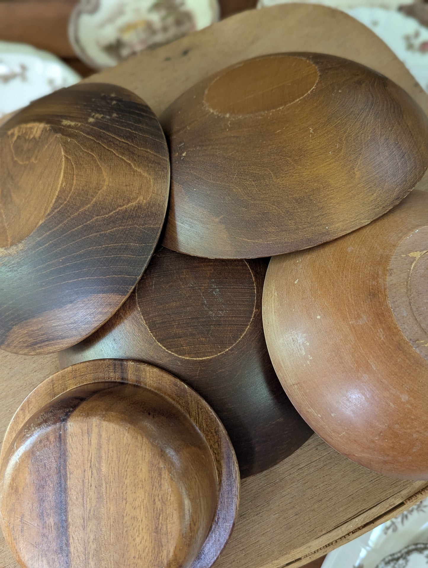 Stack of 5 wood bowls