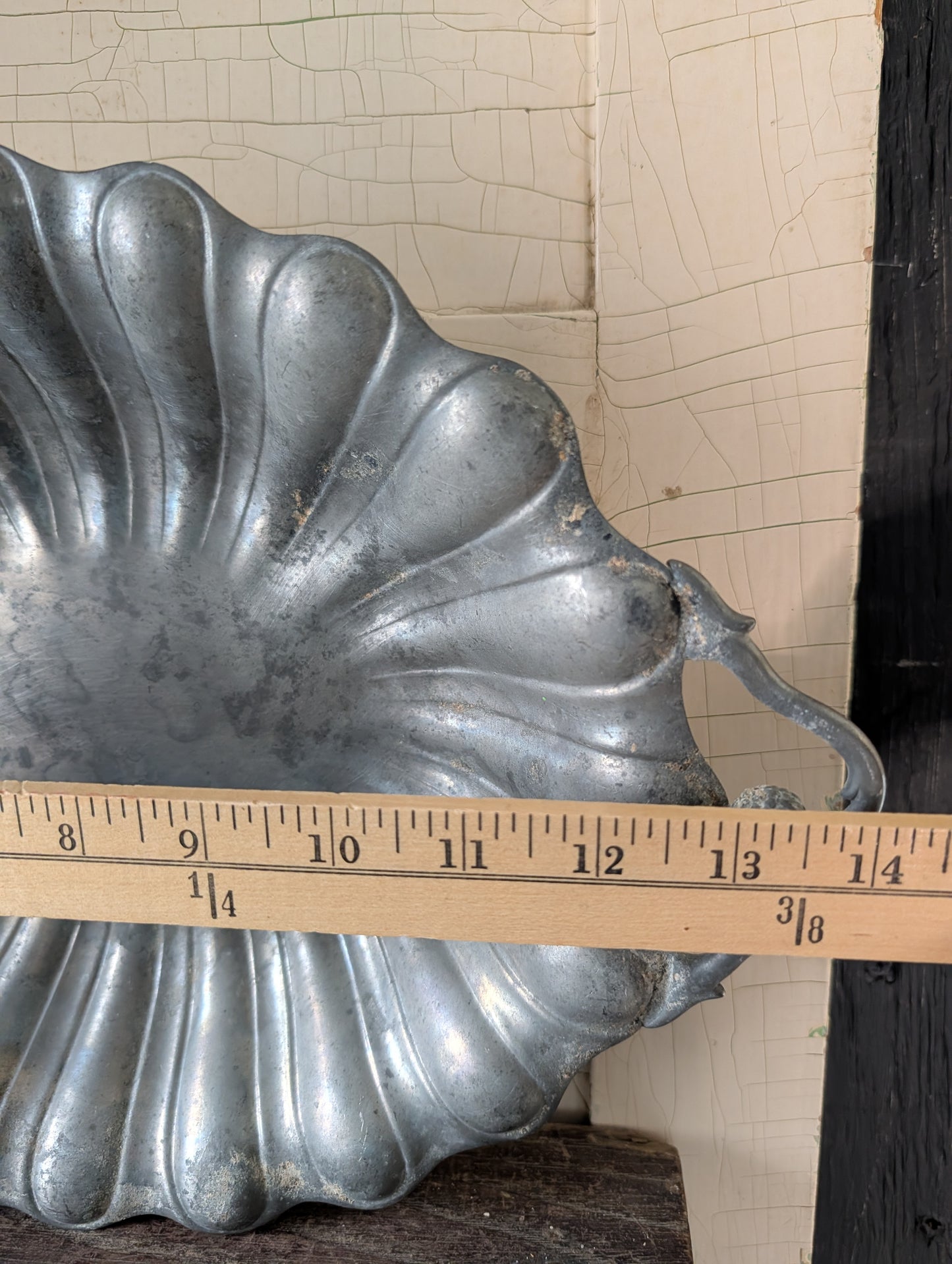 Footed pewter tray