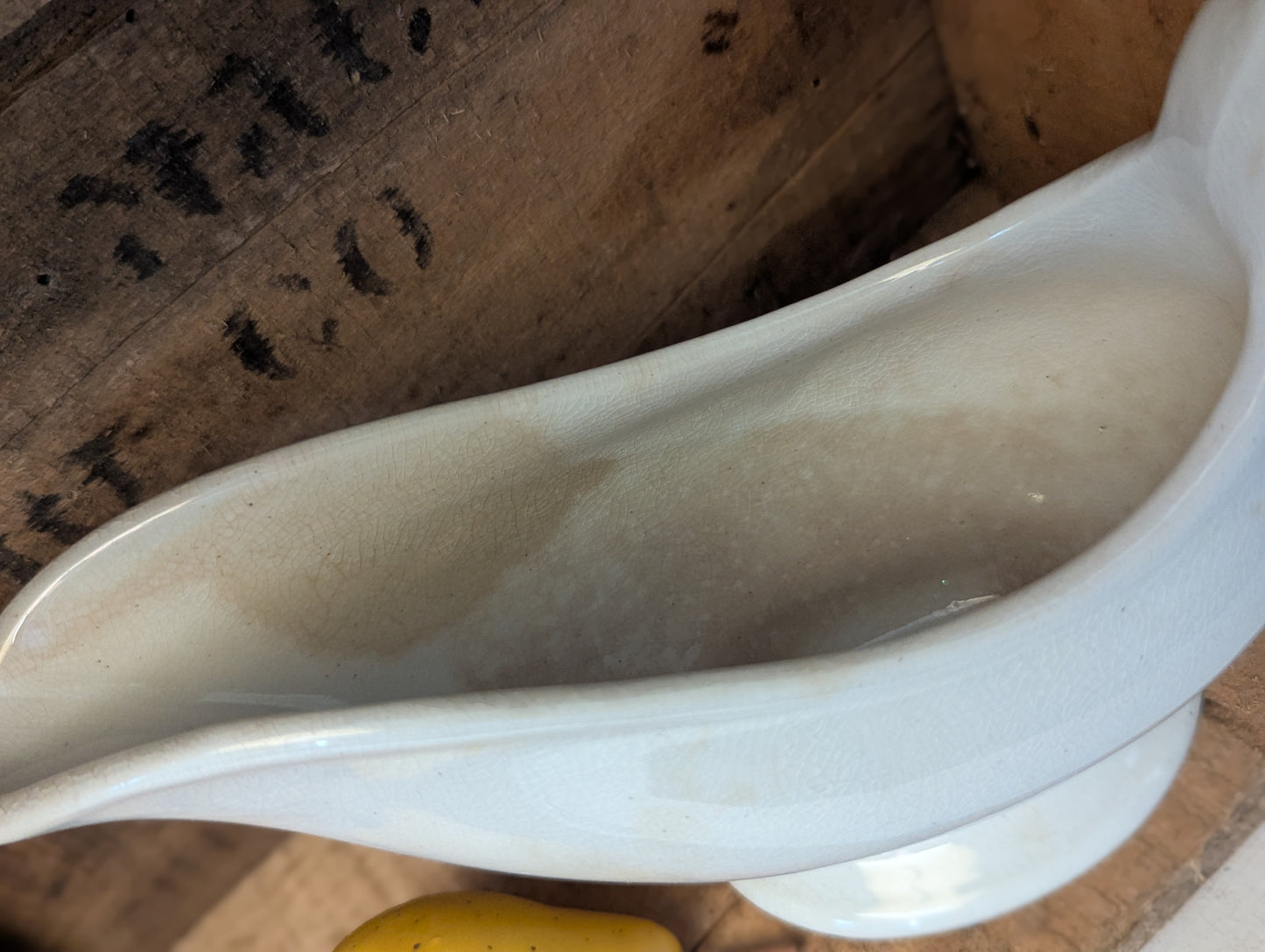 Stoneware stained and crazed gravy boat