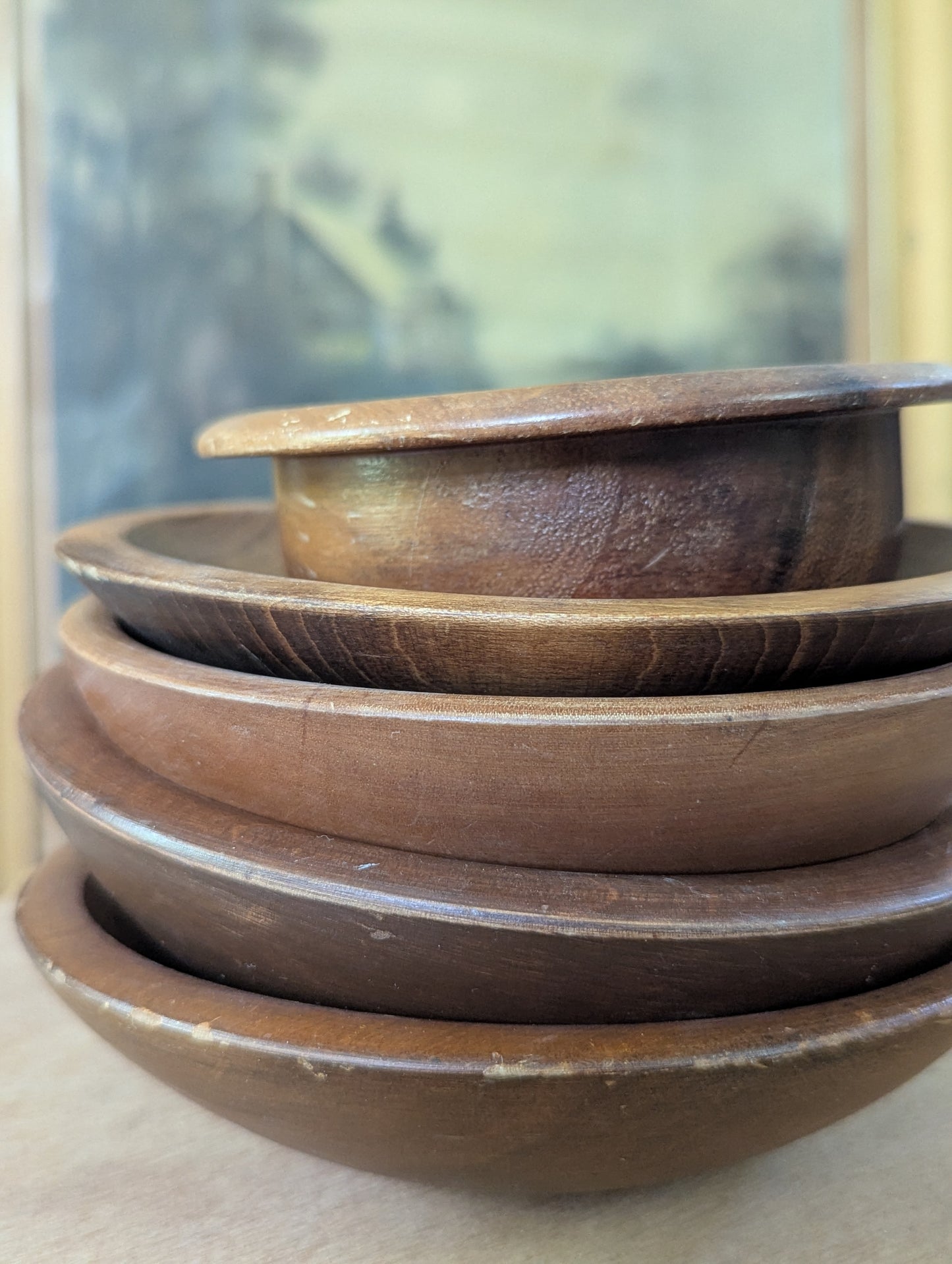 Stack of 5 wood bowls