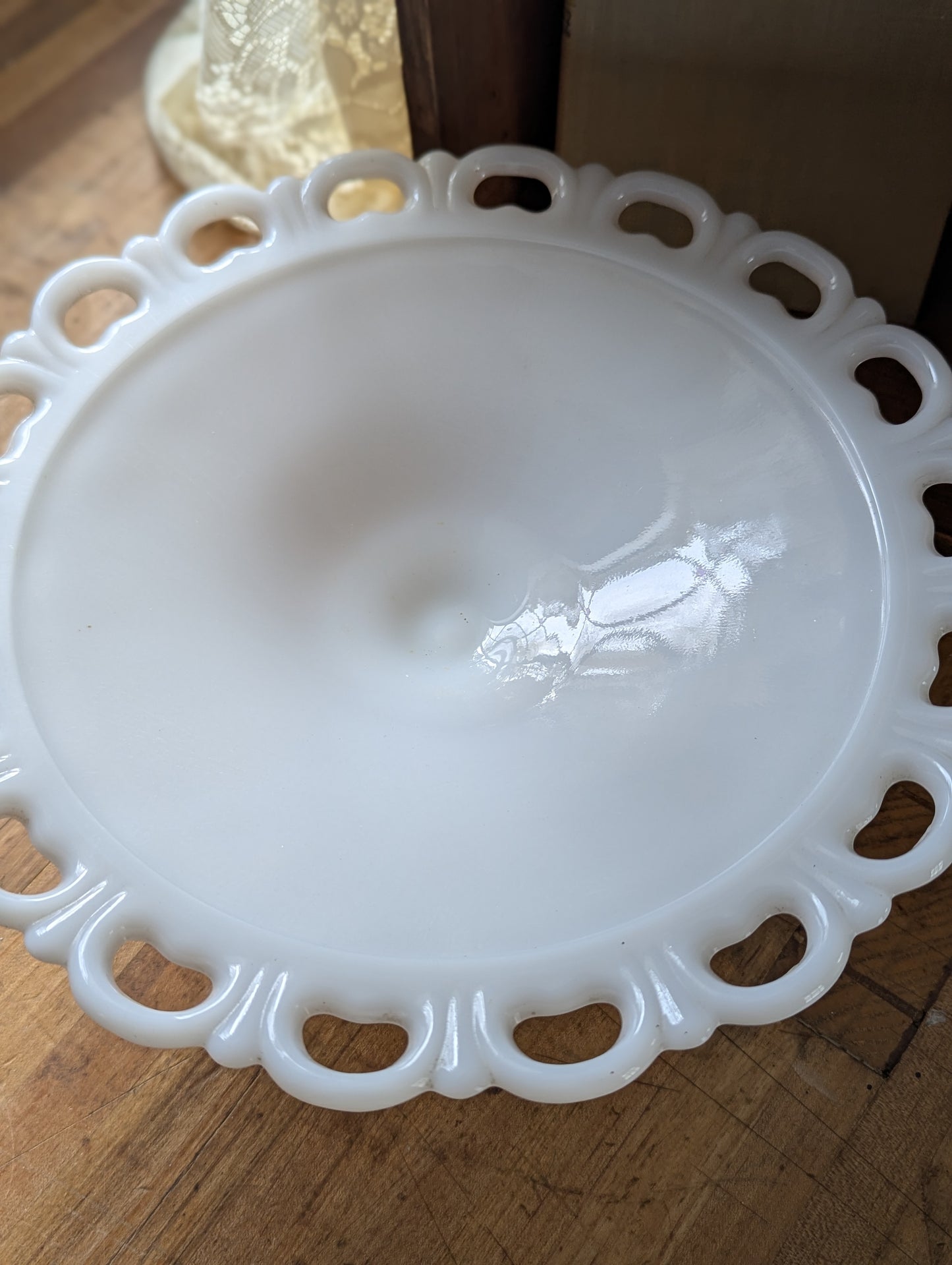 Vtg 11" Anchor Hocking Colony Milk Glass Laced Edge Pedestal Base