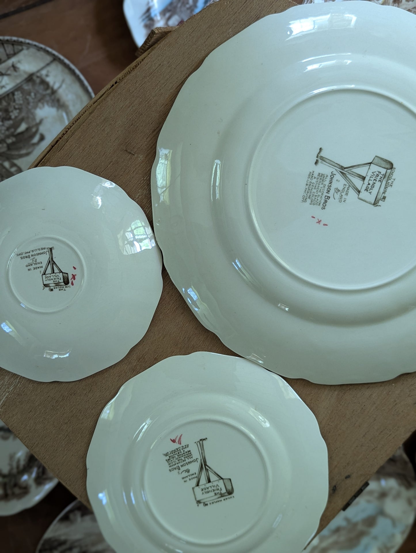 The Friendly Village lot of Johnson Brothers Ironstone brown transferware