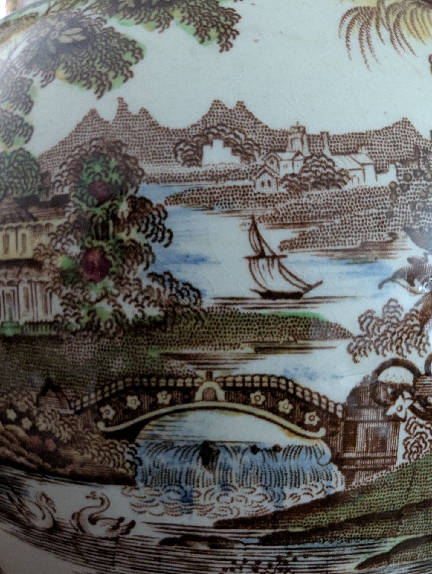 English Royal Staffordshire brown transferware pitcher