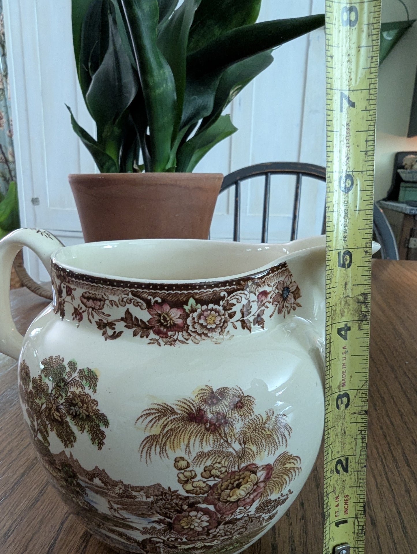 English Royal Staffordshire brown transferware pitcher