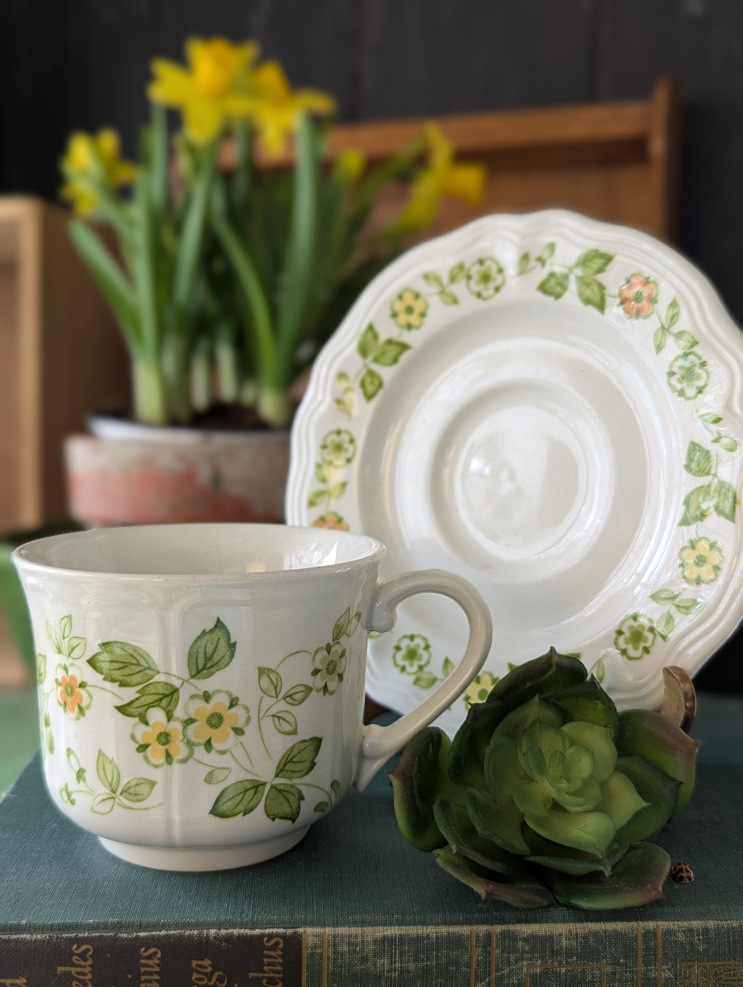 Ironstone floral tea cup and saucer