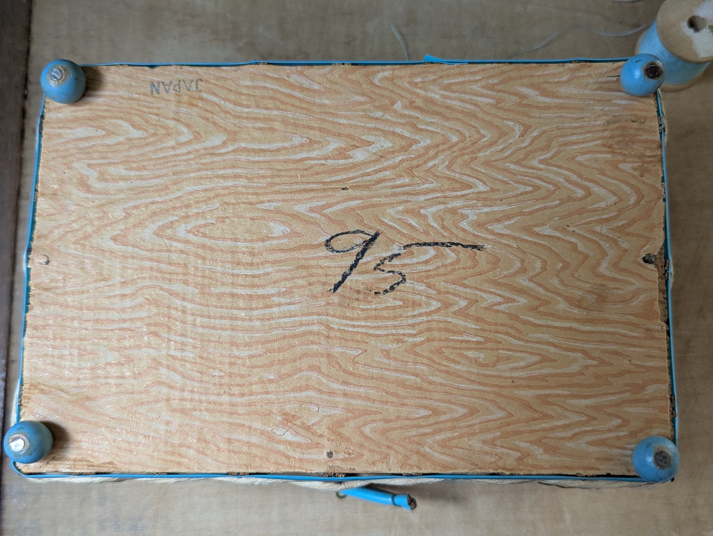 Woven sewing box with contents