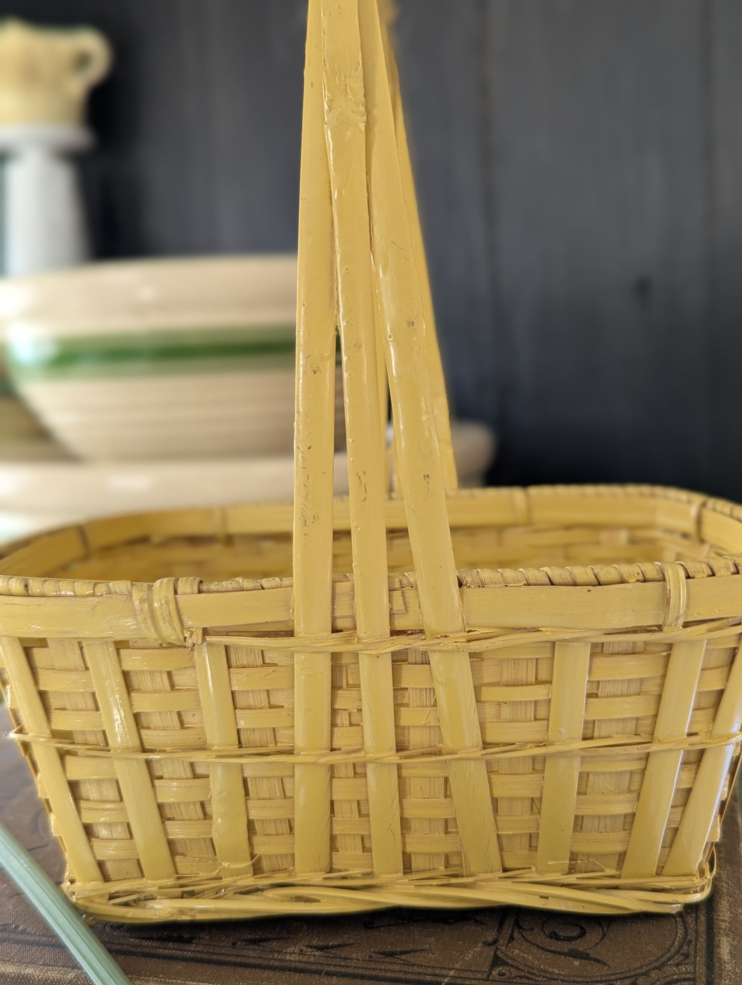 Yellow woven springtime basket