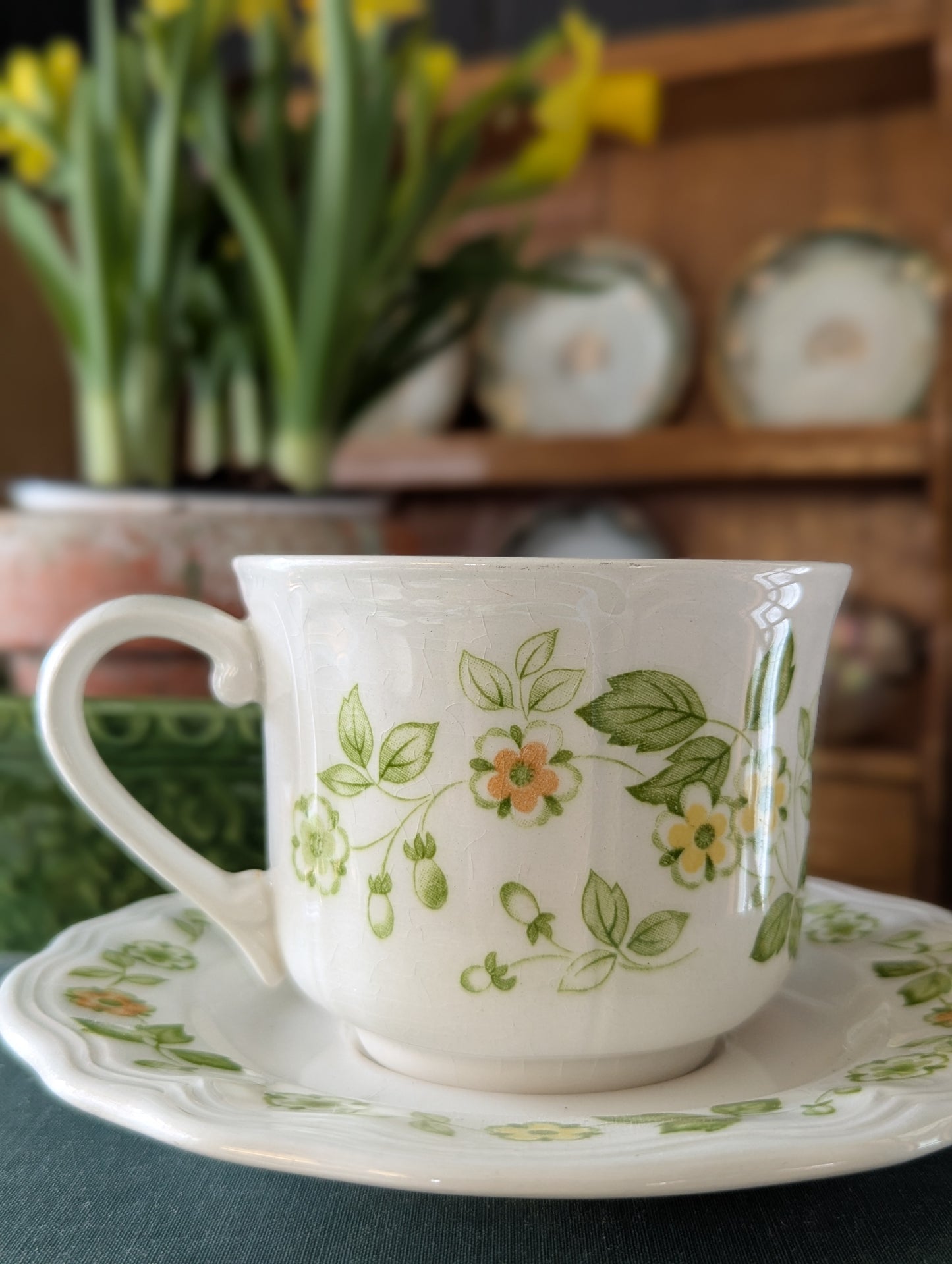 Ironstone floral tea cup and saucer