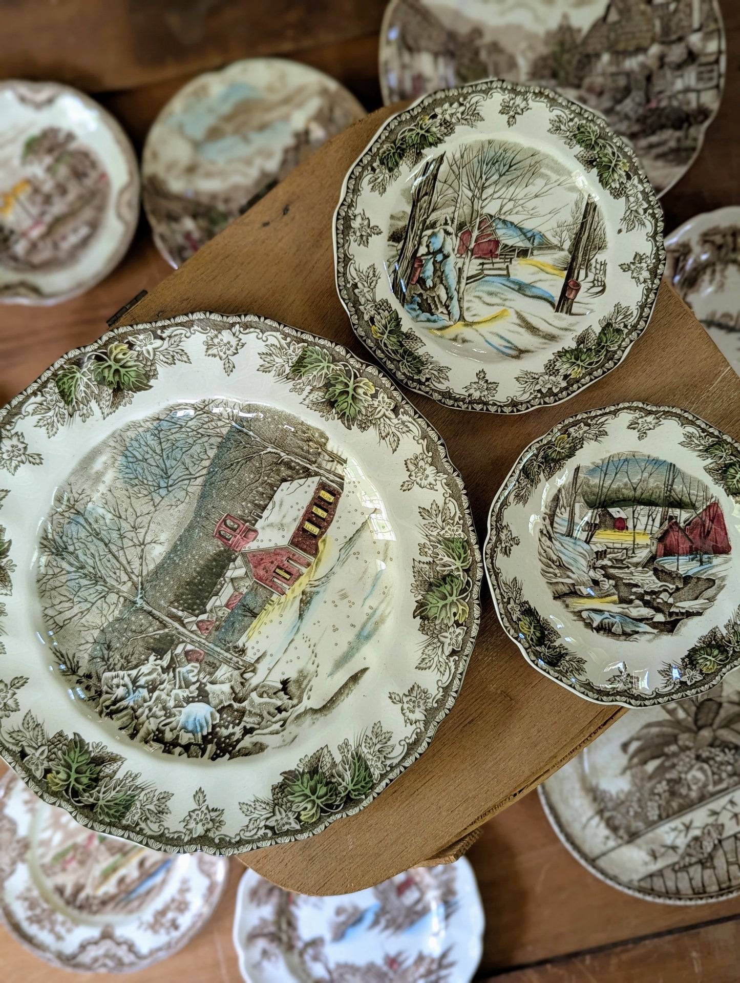 The Friendly Village lot of Johnson Brothers Ironstone brown transferware