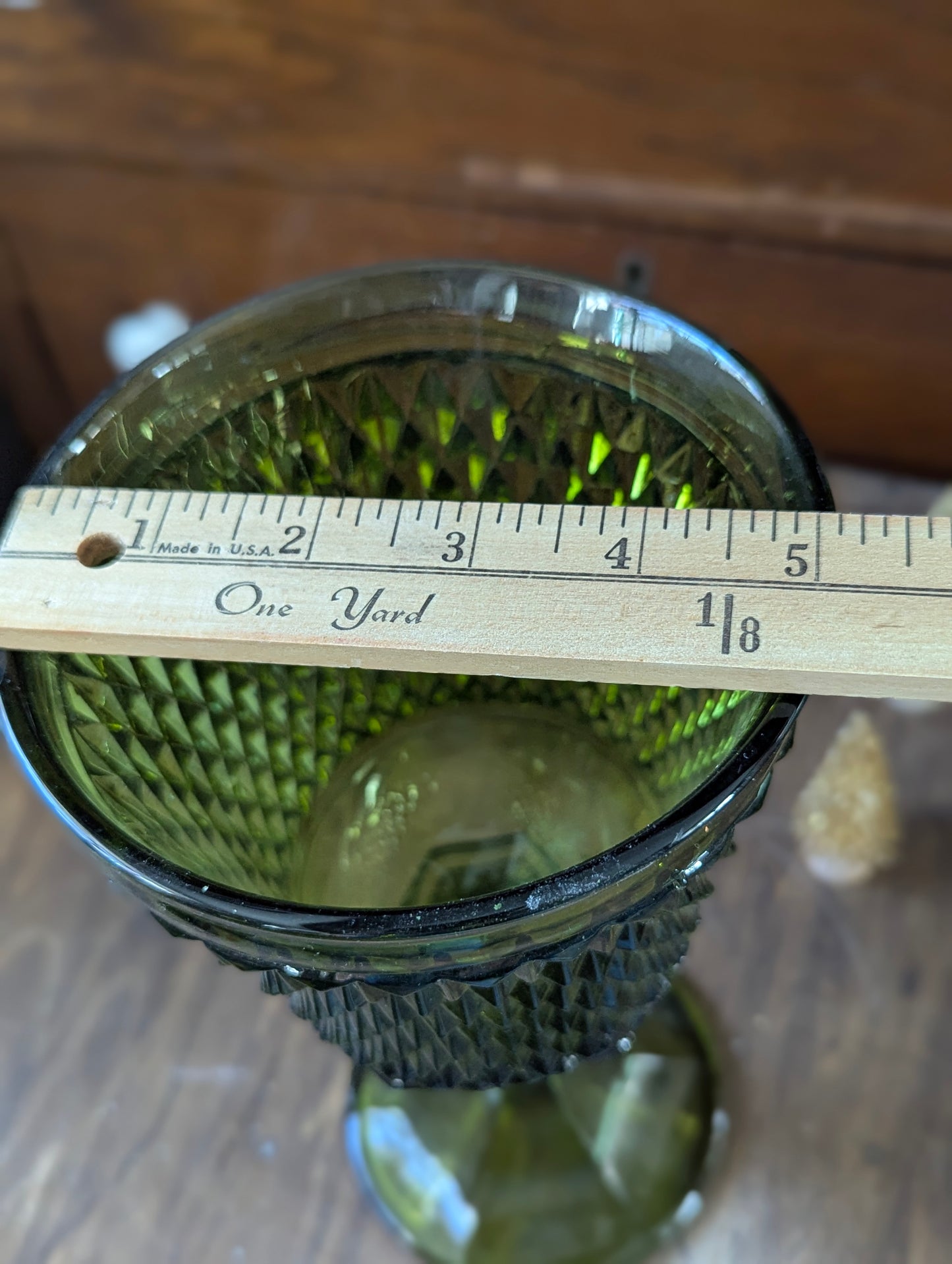 Indiana glass green pedestal vase/dish