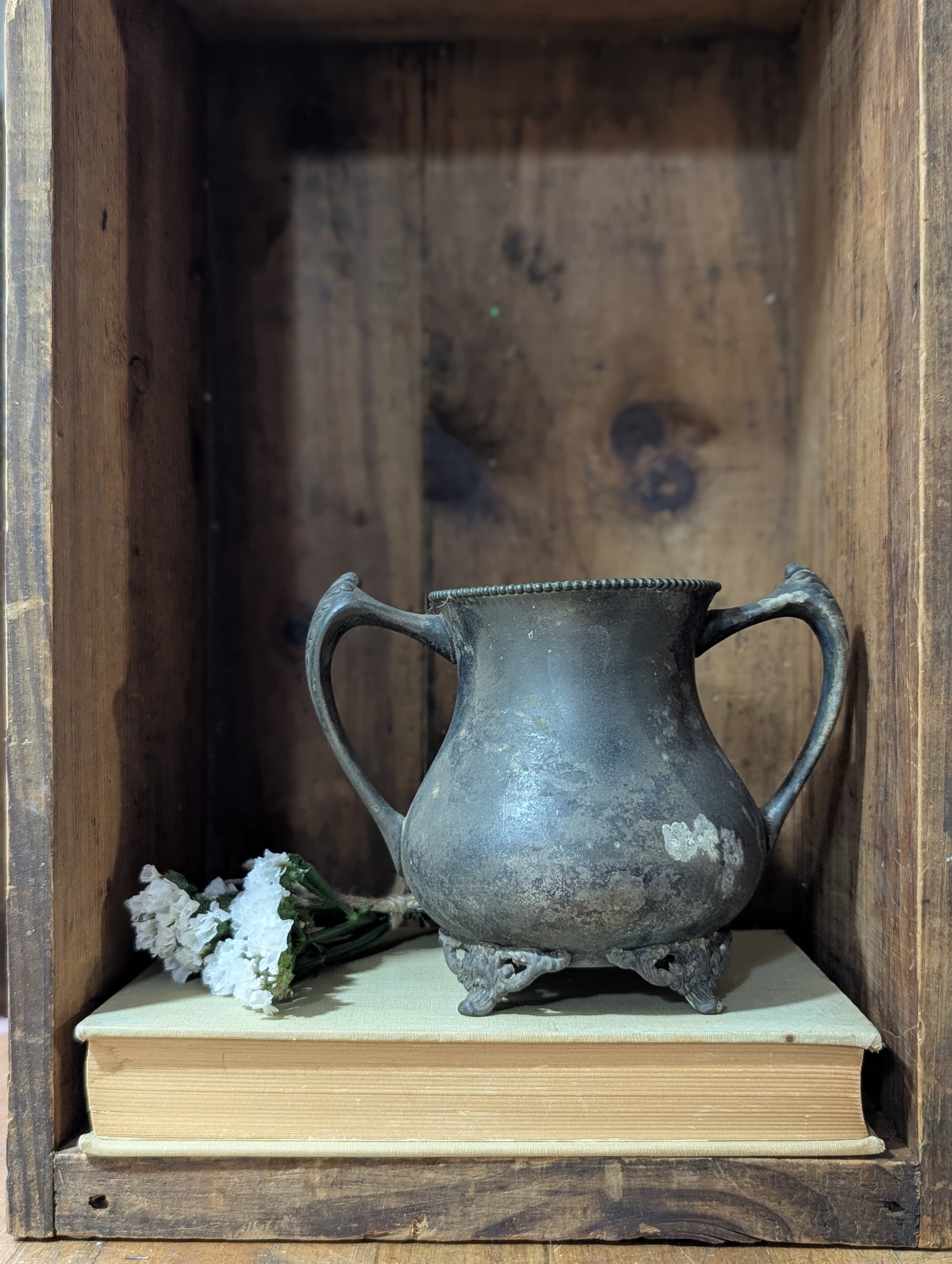 Set of two pewter urns