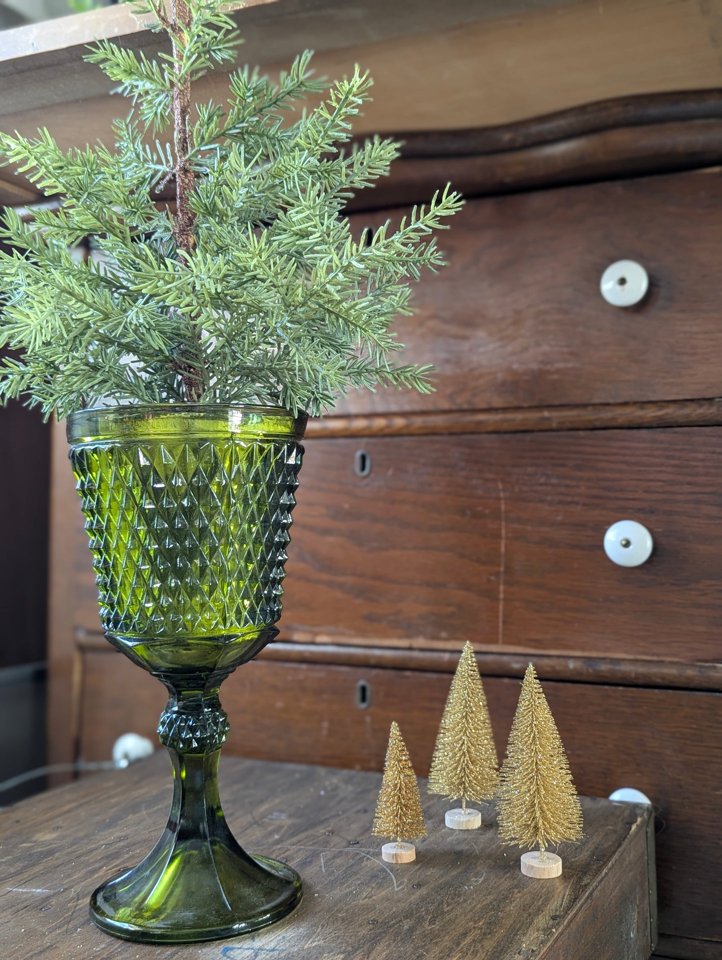 Indiana glass green pedestal vase/dish
