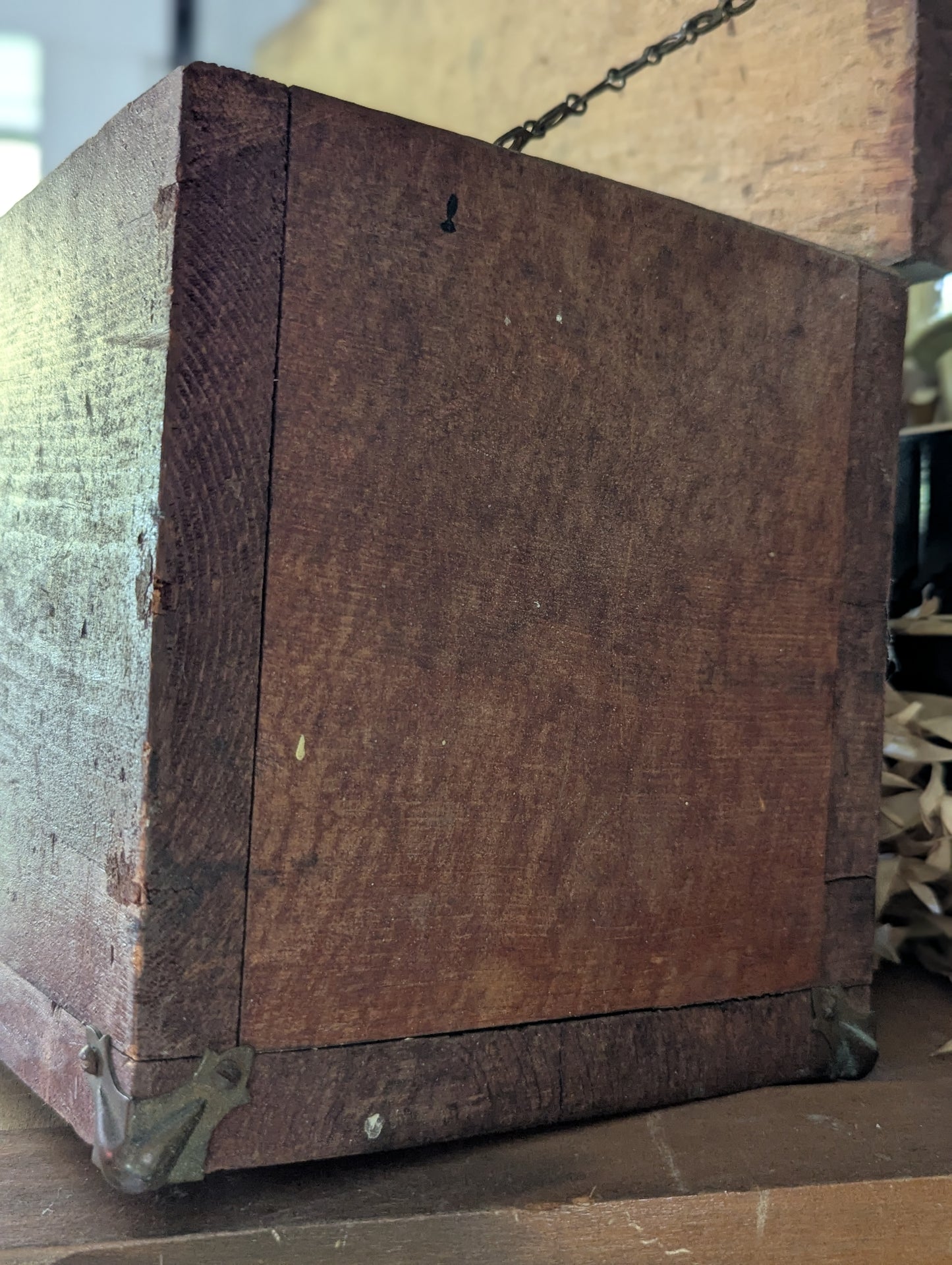 Vintage wooden box with hinged lid