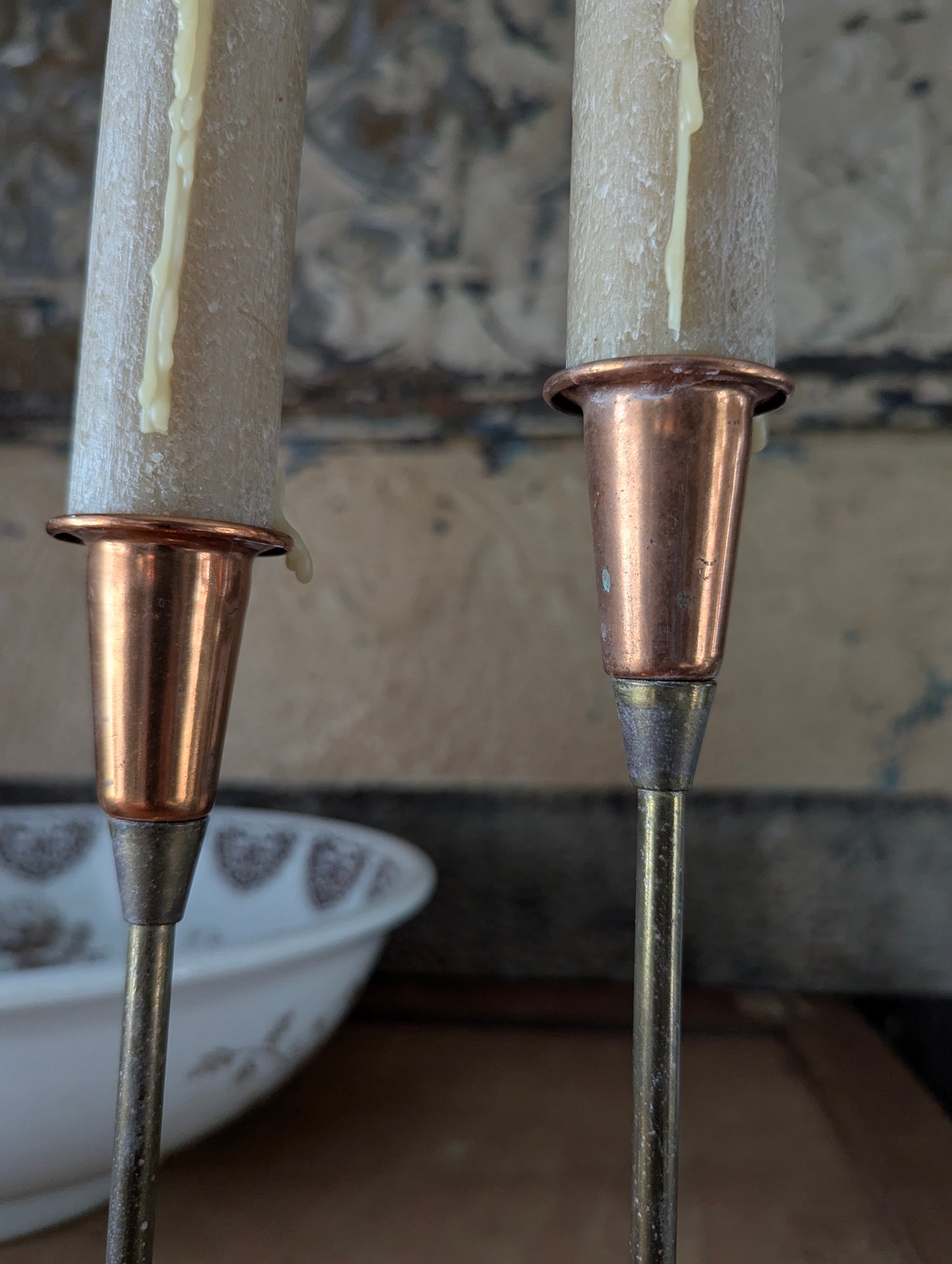 Double looped brass candlestick holder