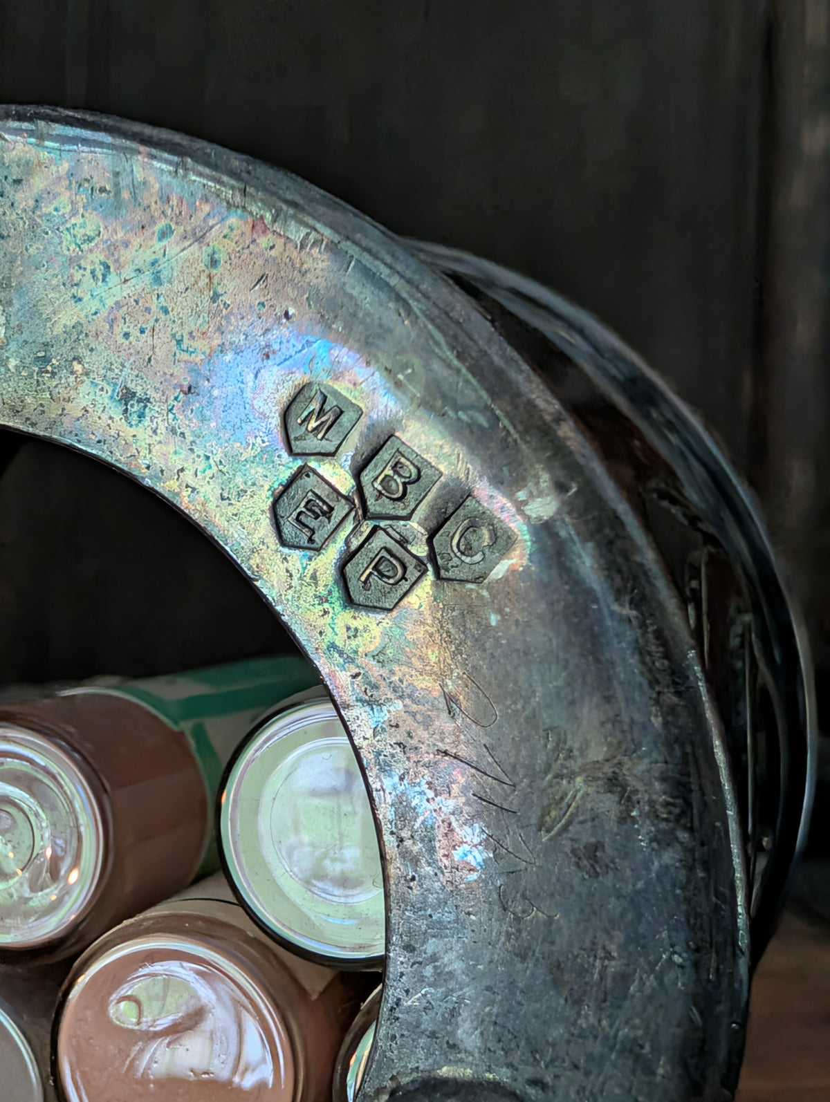 Silver plate cup with pigments