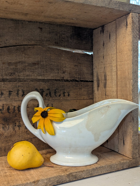 Stoneware stained and crazed gravy boat