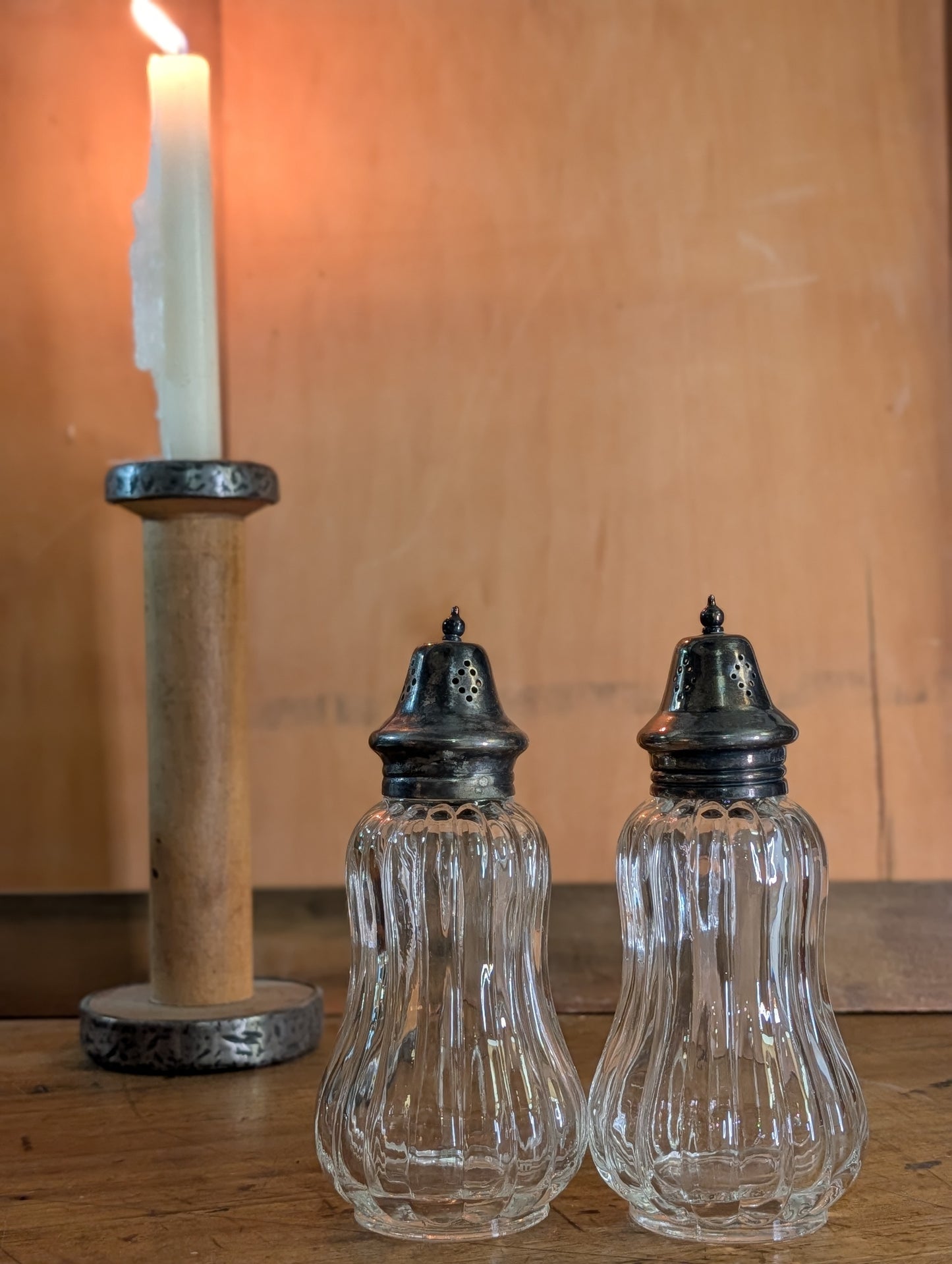 Glass and silver plate shakers