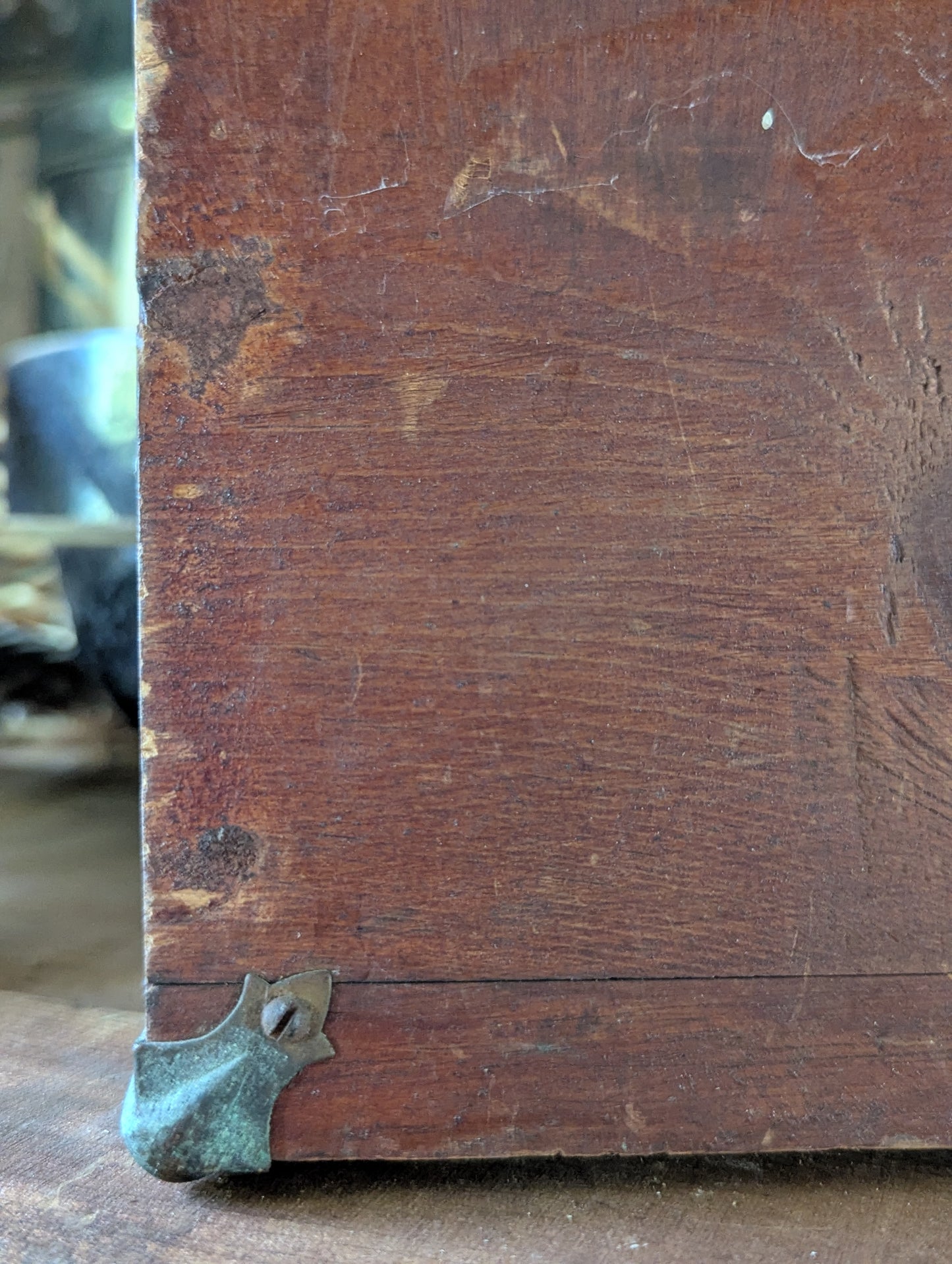 Vintage wooden box with hinged lid