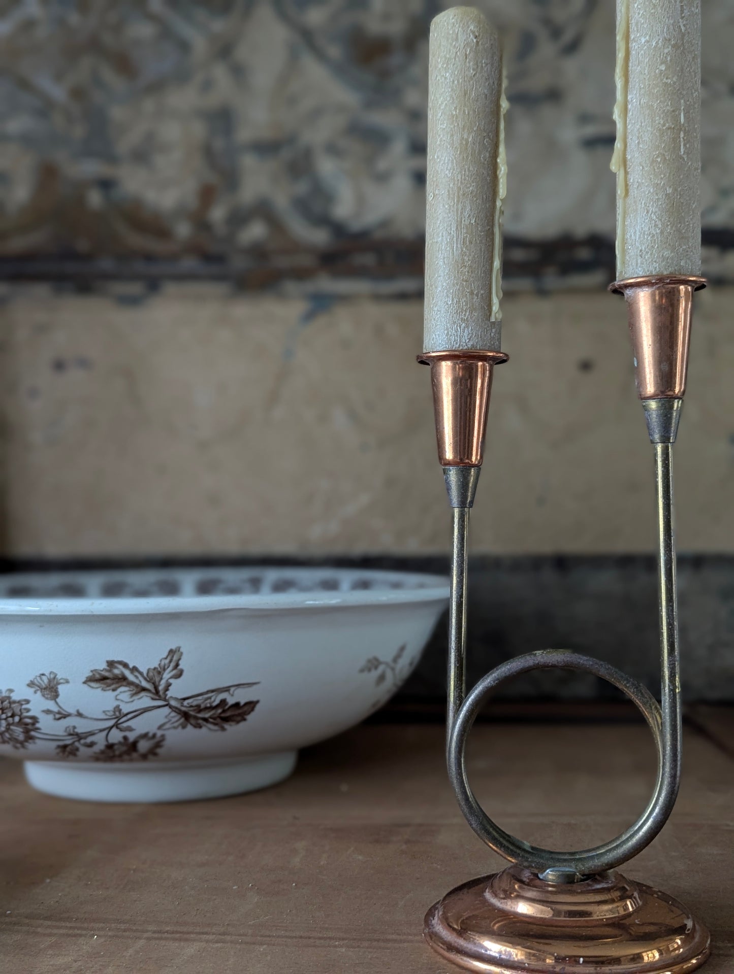 Double looped brass candlestick holder