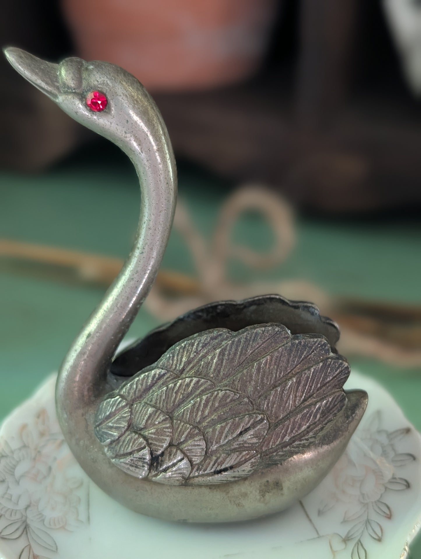 Swan, cloche, butter pat, flower frog collection