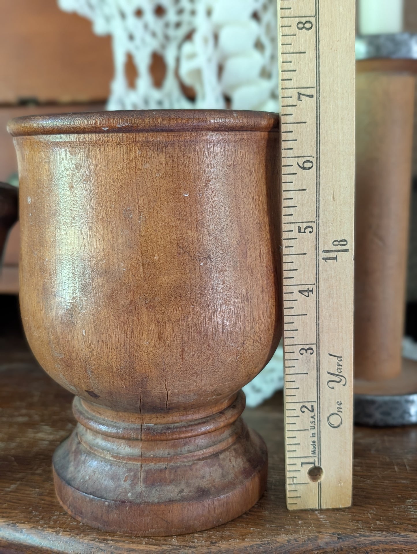 Wood mortar and pestle