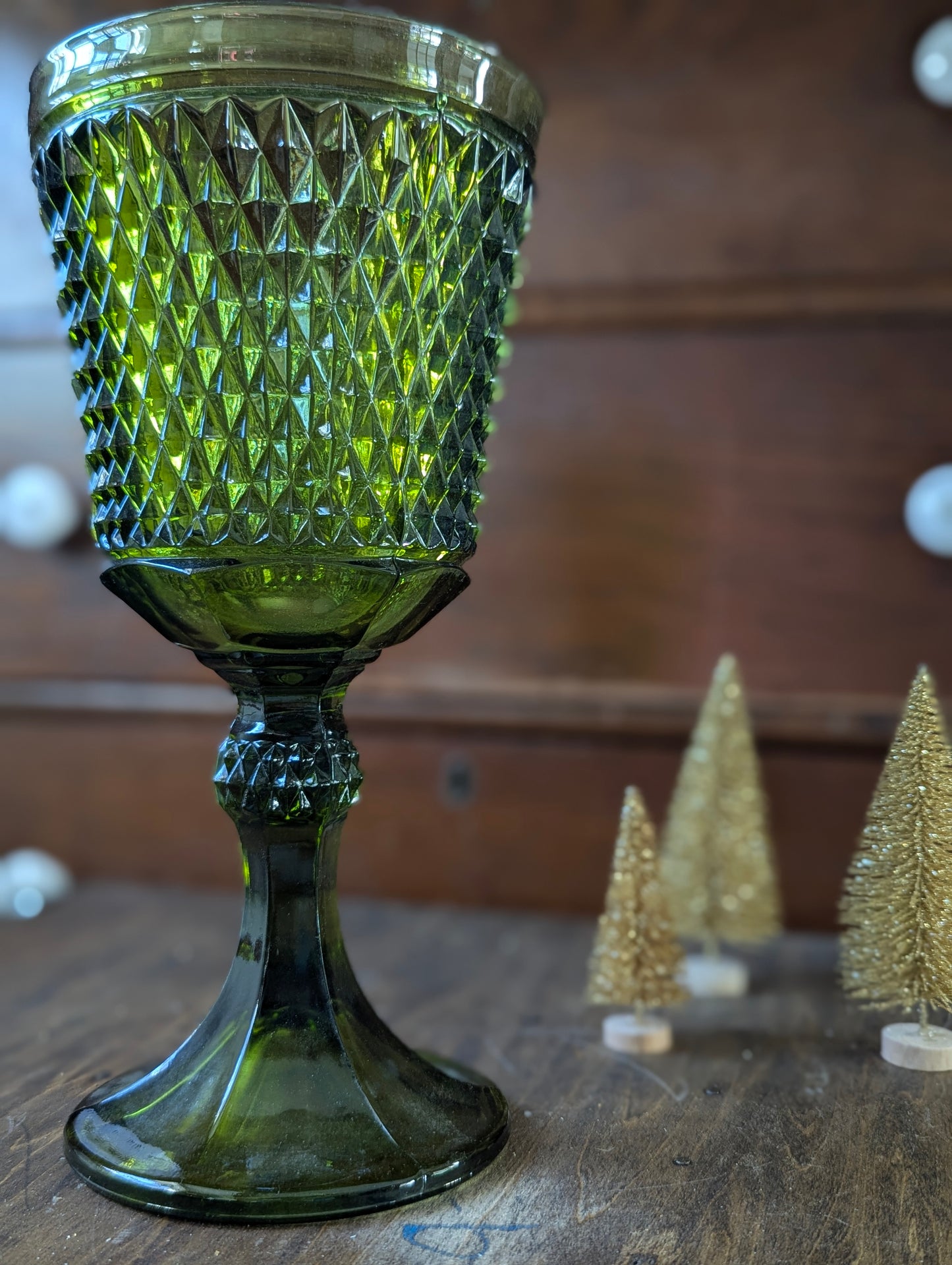 Indiana glass green pedestal vase/dish