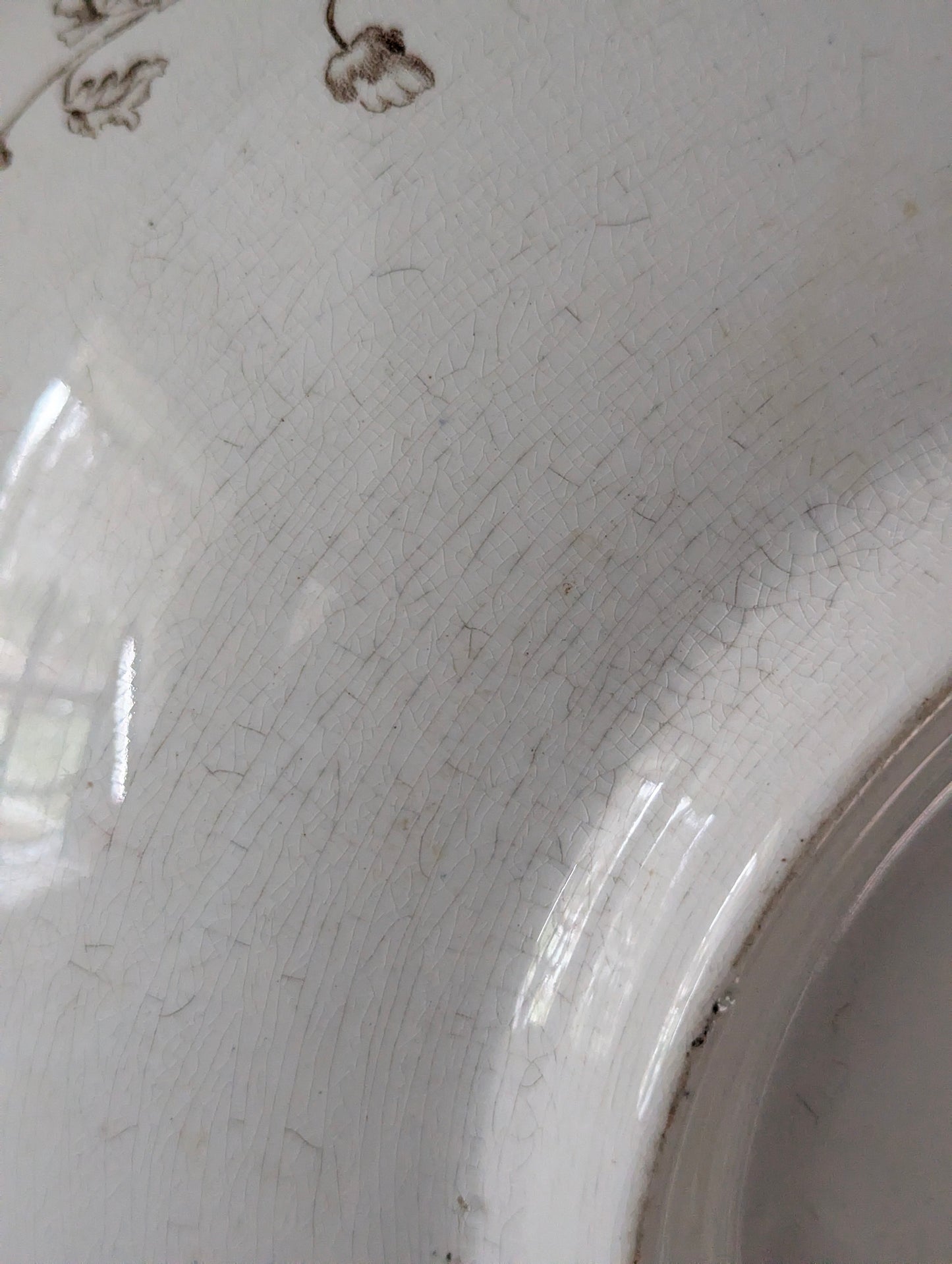 Brown English transferware pitcher and basin