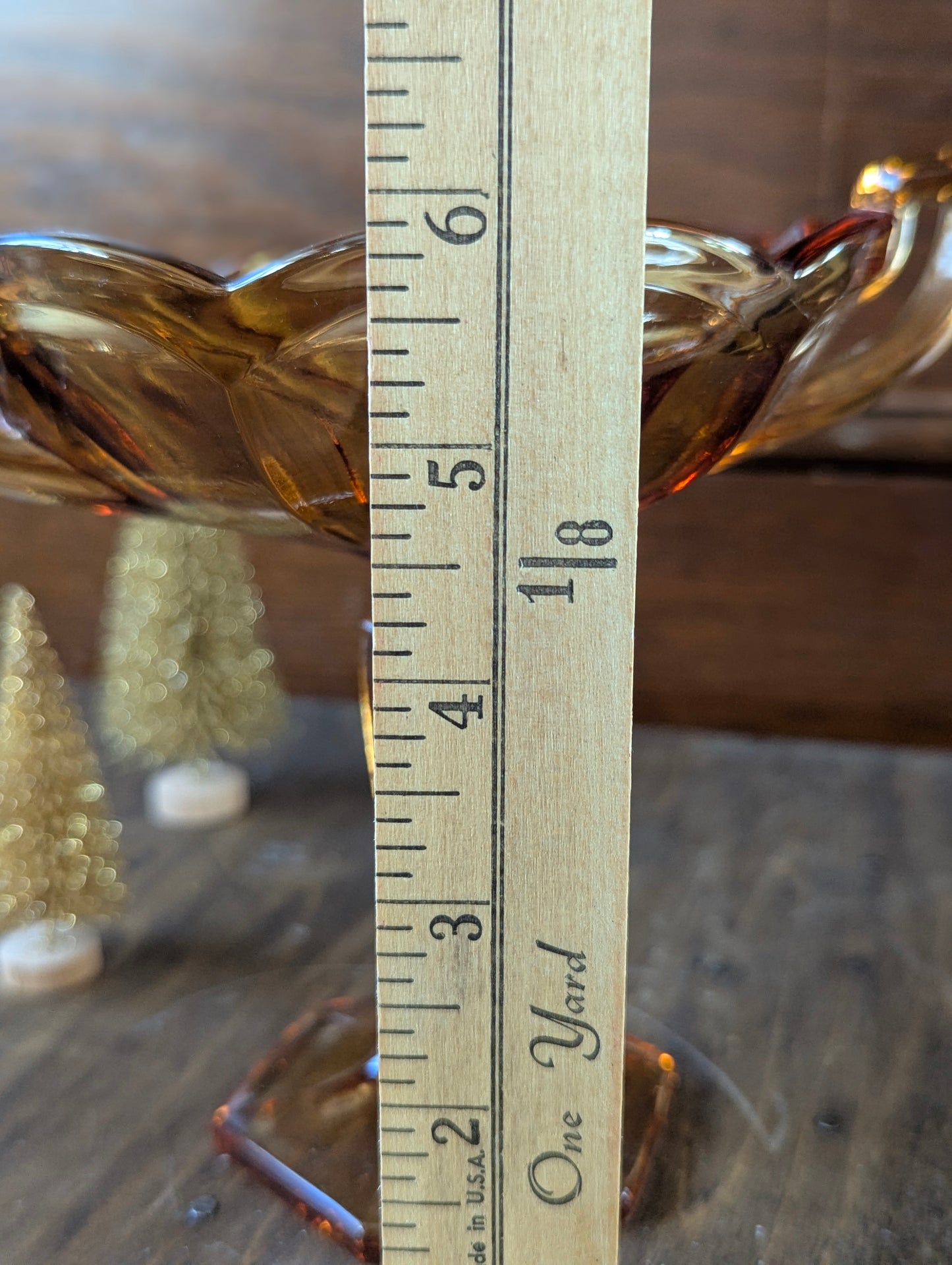 Amber glass compote pedestal fish