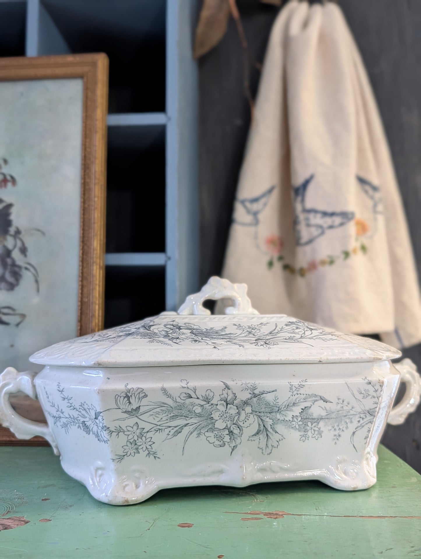 Ironstone blue transferware vegetable dish