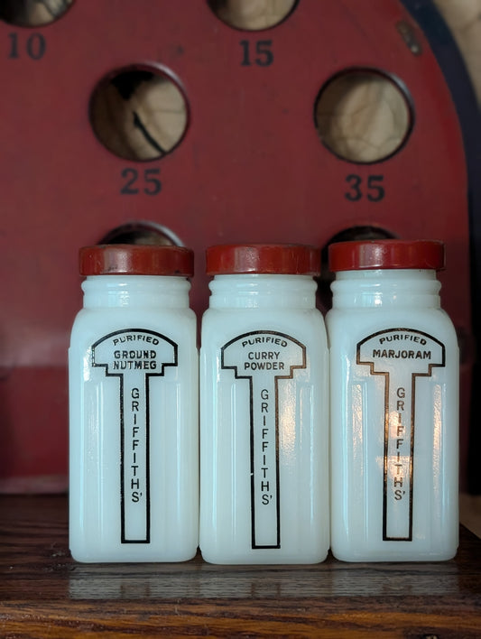 Milk glass spice jars