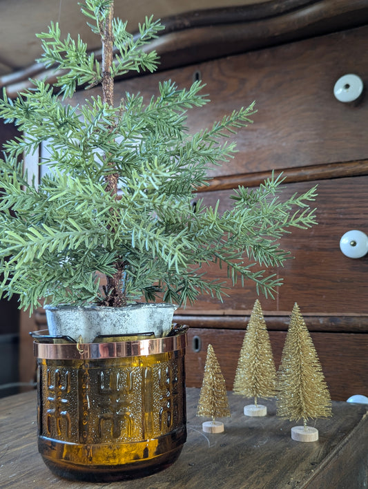 Amber glass hanging planter