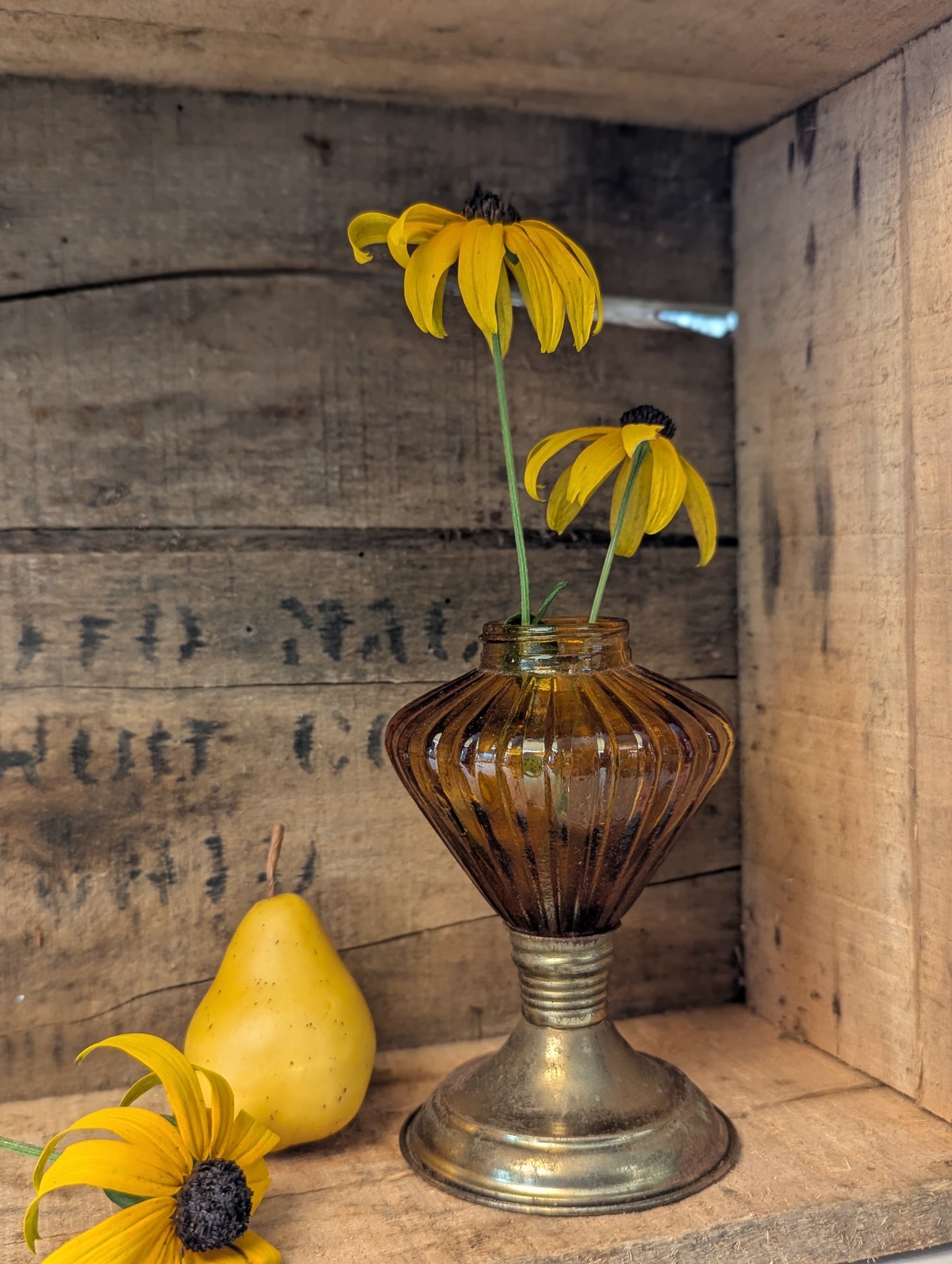 Amber Glass and metal oil lamp