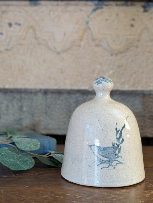 Blue bird stoneware cloche