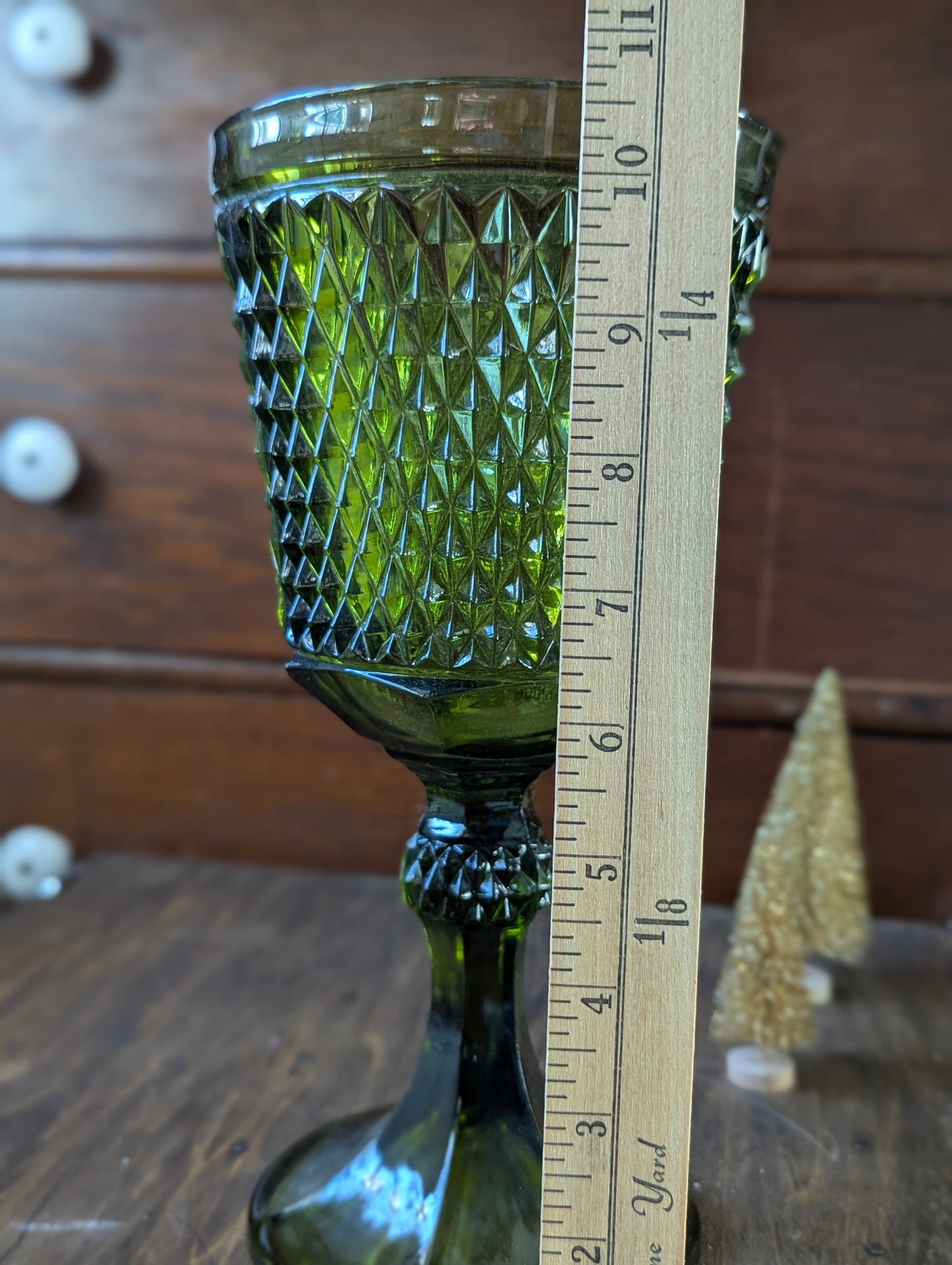 Indiana glass green pedestal vase/dish