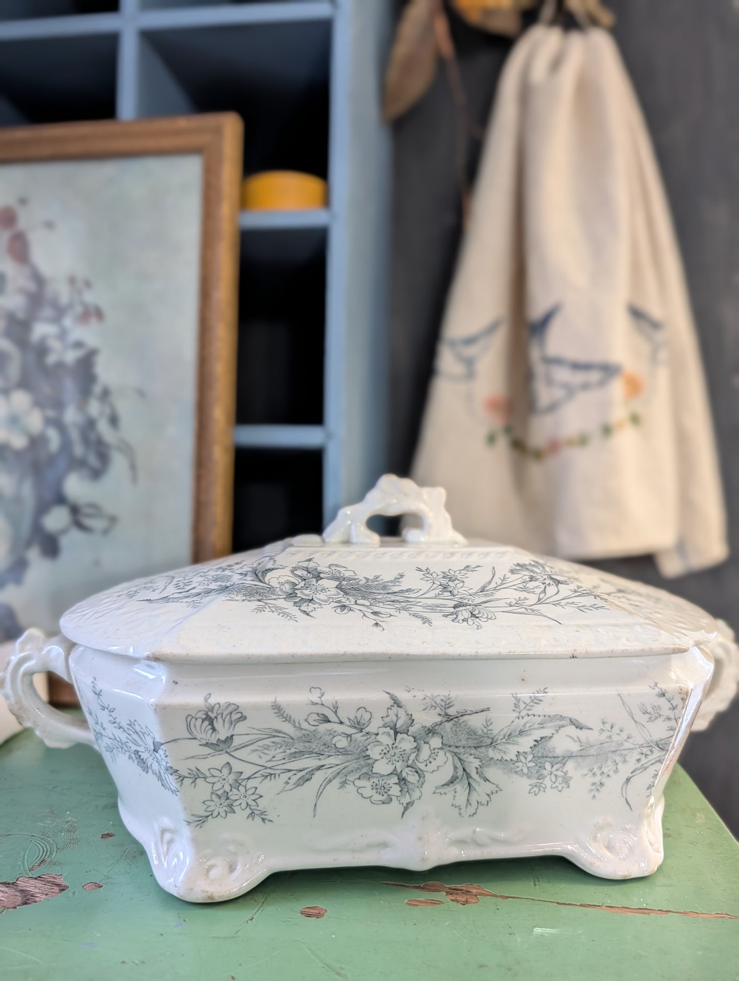 Ironstone blue transferware vegetable dish