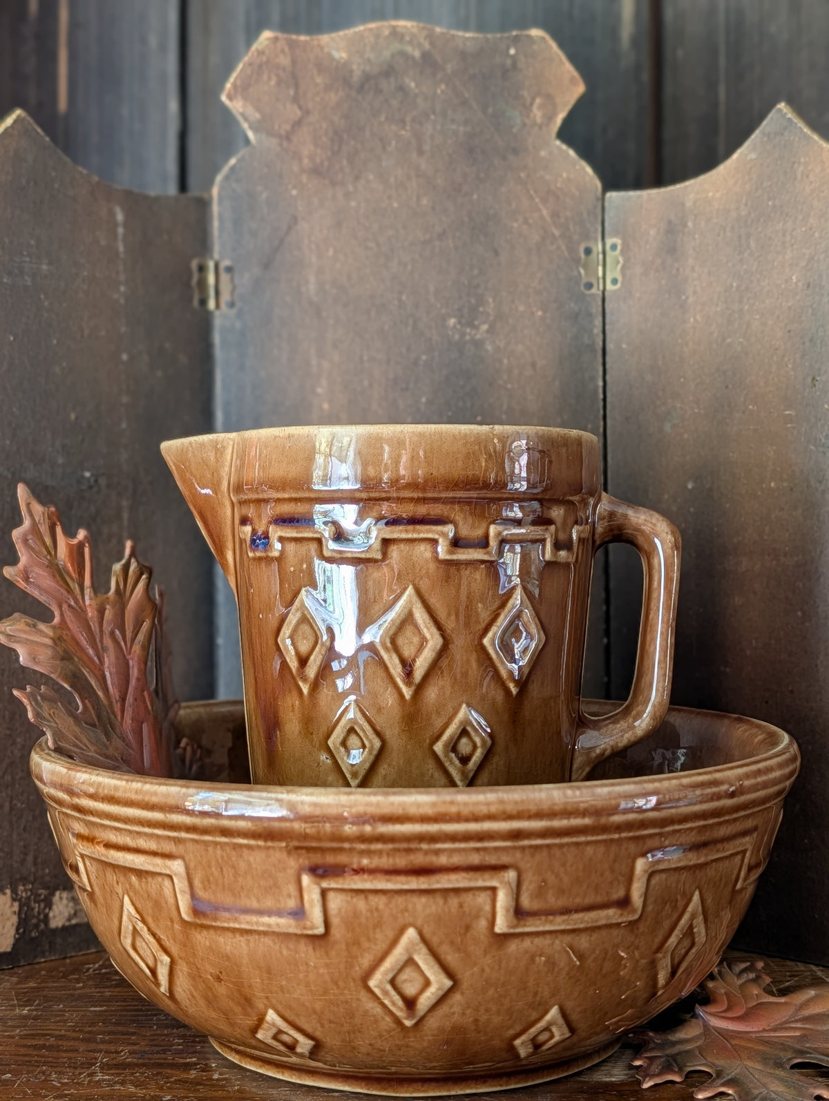 Stoneware pitcher and bowl