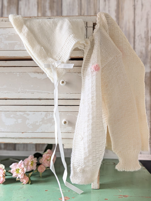 Baby sweater and bonnet