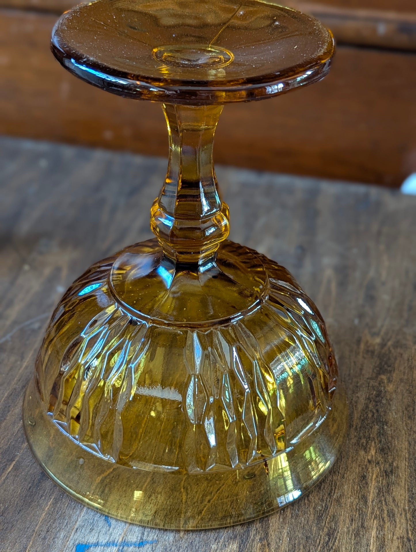 Amber glass compote pedestal