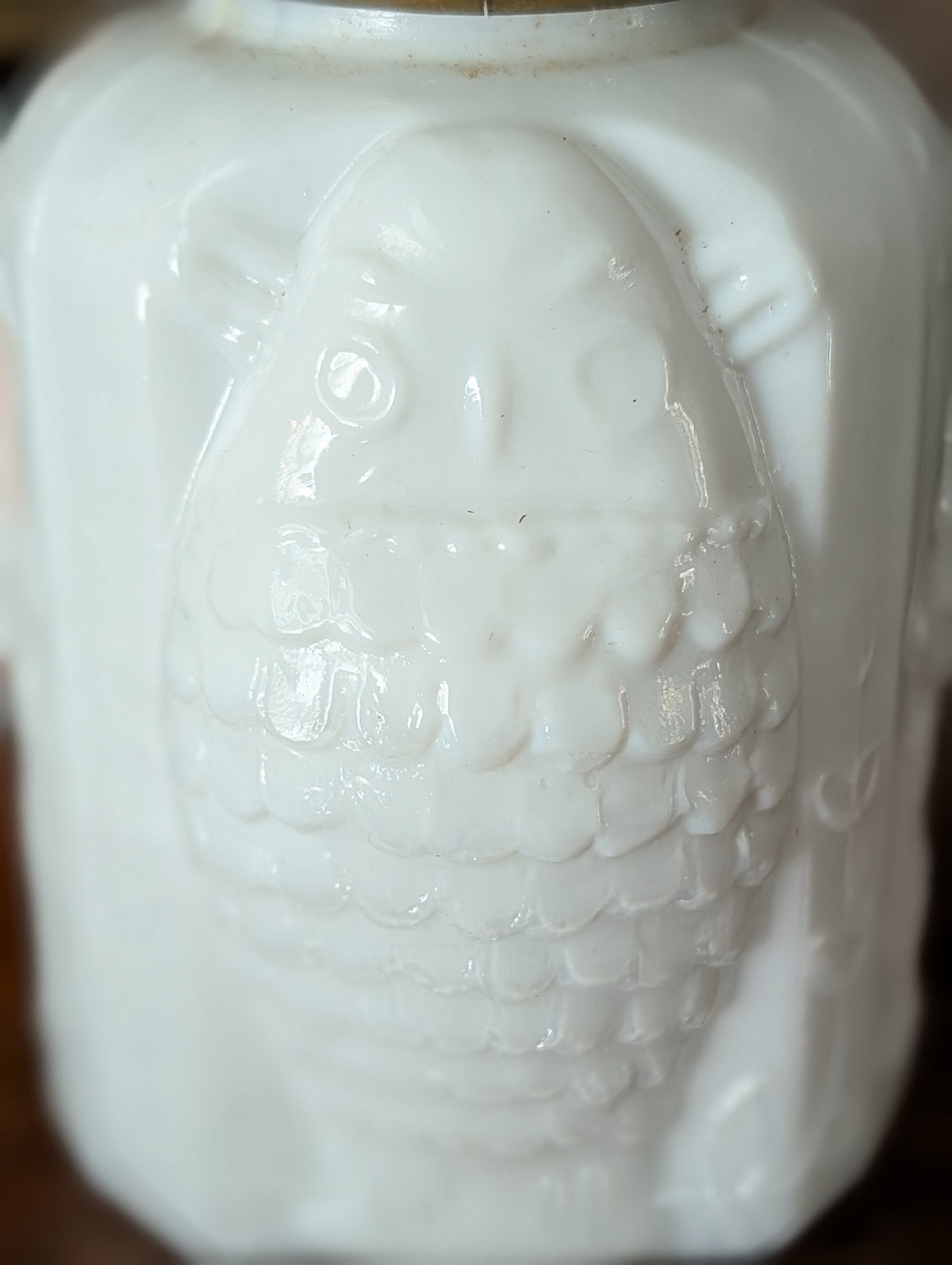 Owl milk glass oil lamp