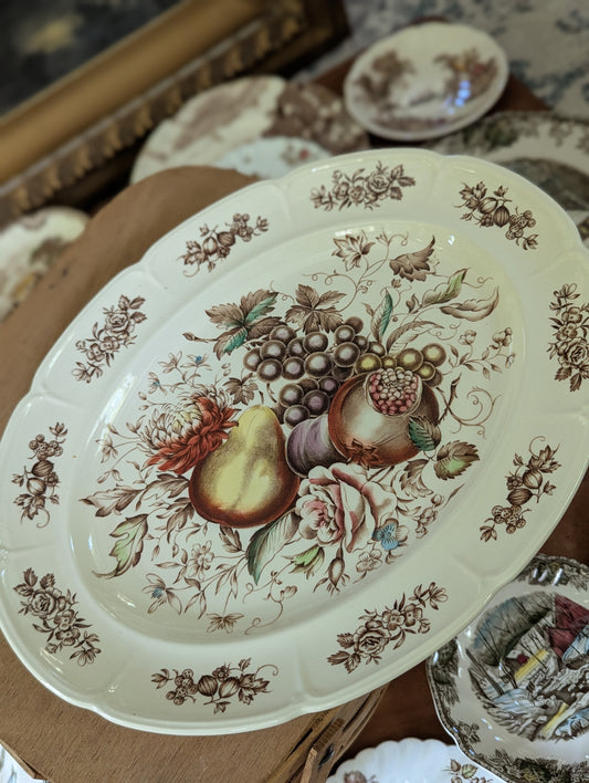 Windsor Fruit Johnson Brothers Ironstone Brown Transferware serving platter