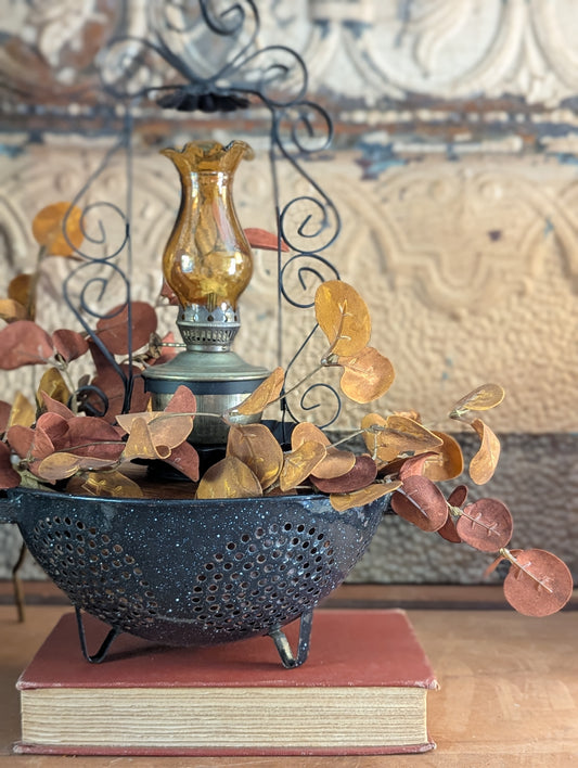 Amber Glass and metal oil/kerosene lamp