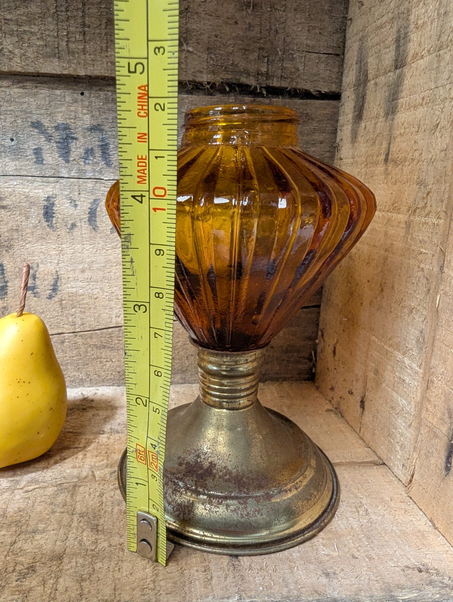 Amber Glass and metal oil lamp