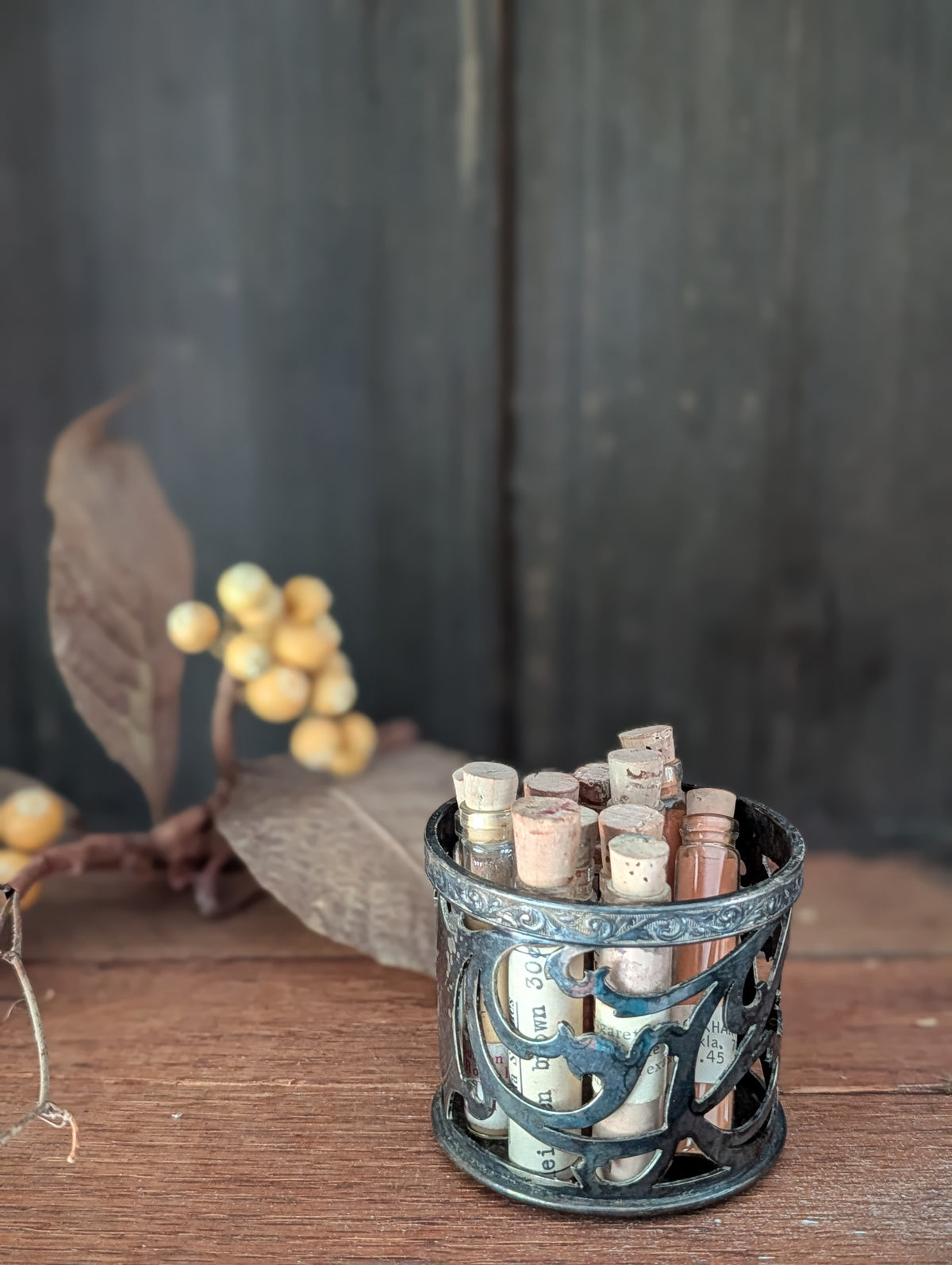 Silver plate cup with pigments